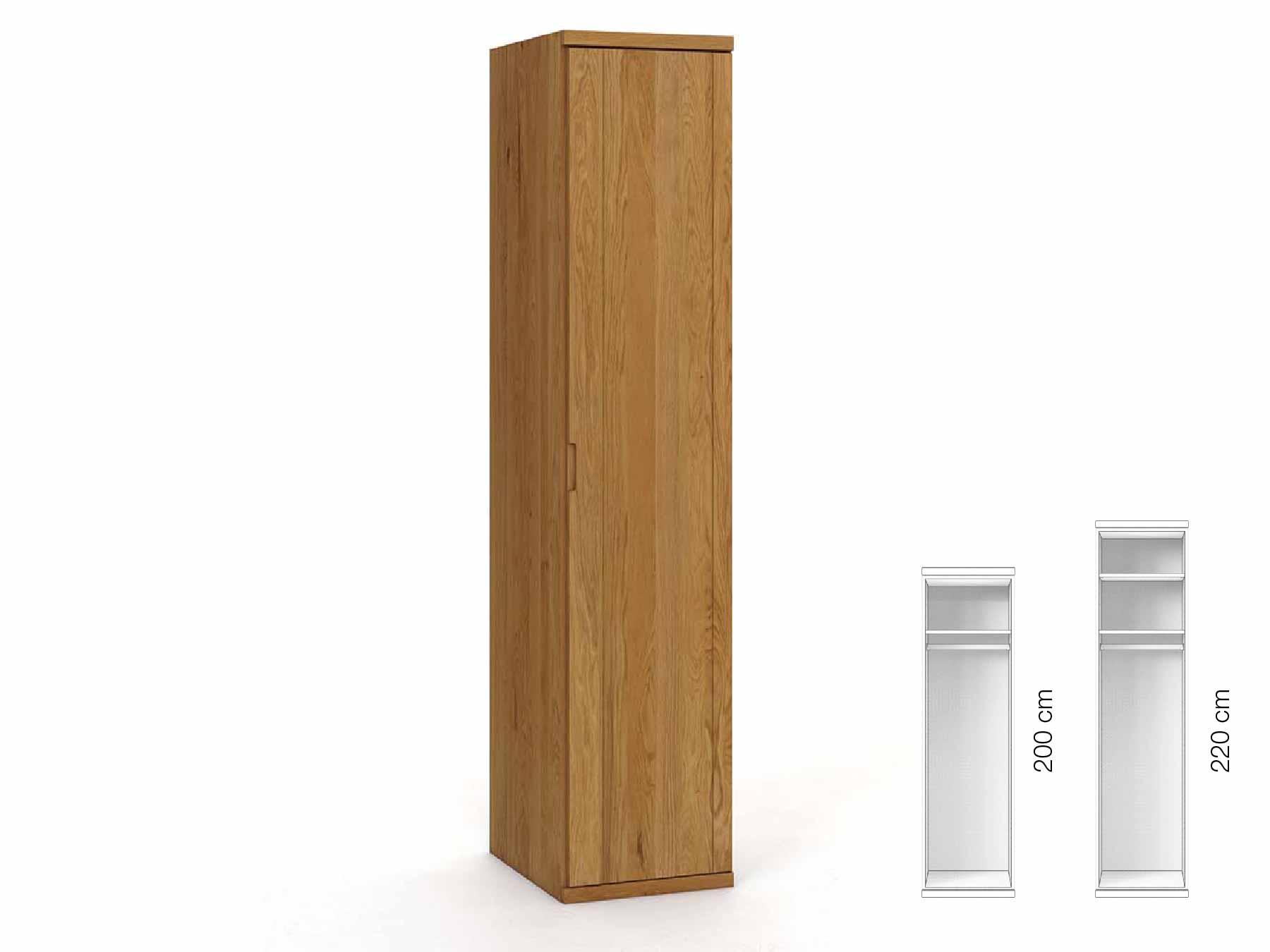 Eichenschrank „Egon“, 1-türig, Höhe 220 cm, Griffausführung „Lukas“, Inneneinrichtung: A, Türanschlag rechts