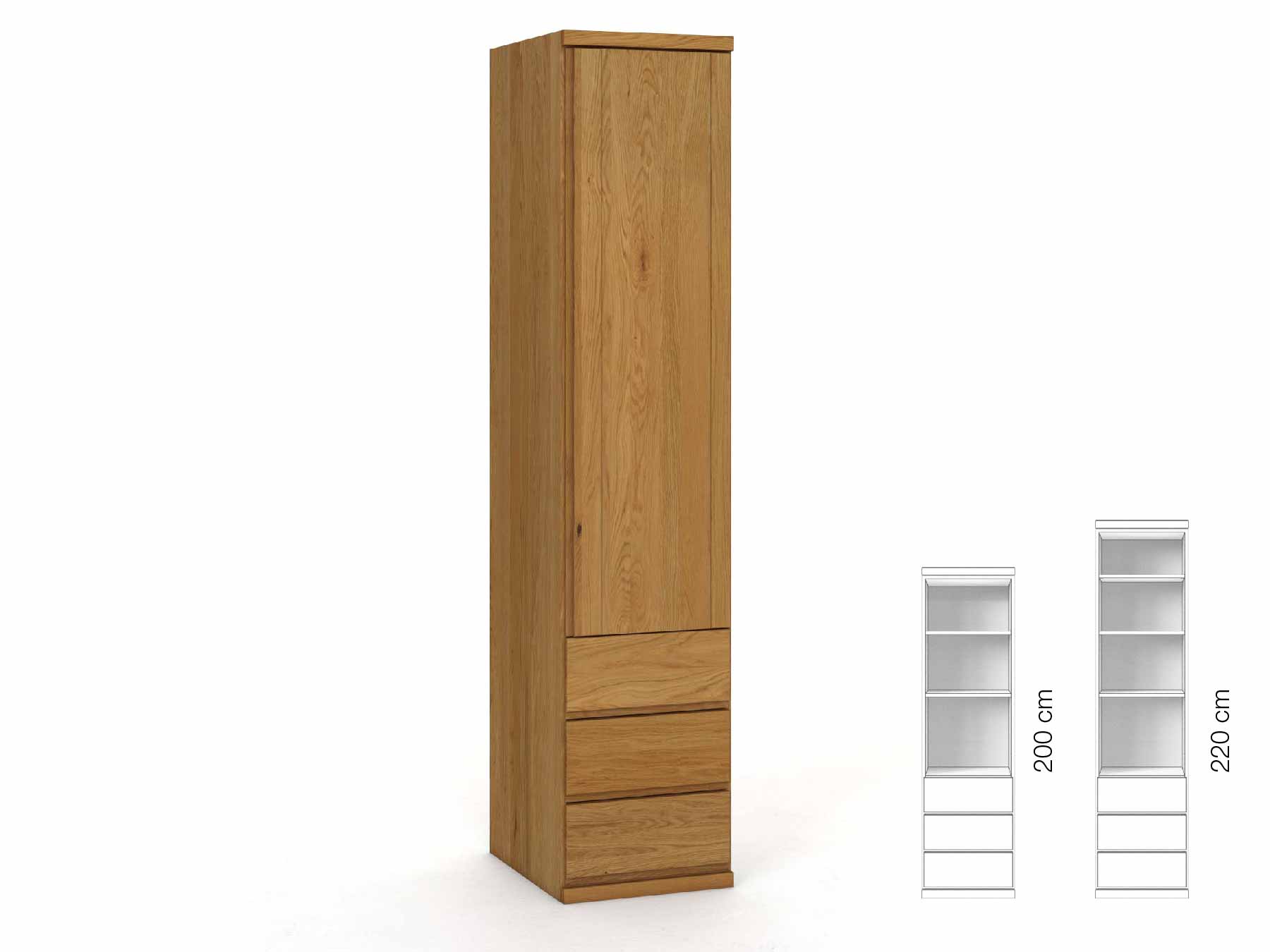 Eichenschrank „Egon“, 1-türig, Höhe 220 cm, Griffausführung „Patrizia“, Inneneinrichtung: D, Türanschlag rechts