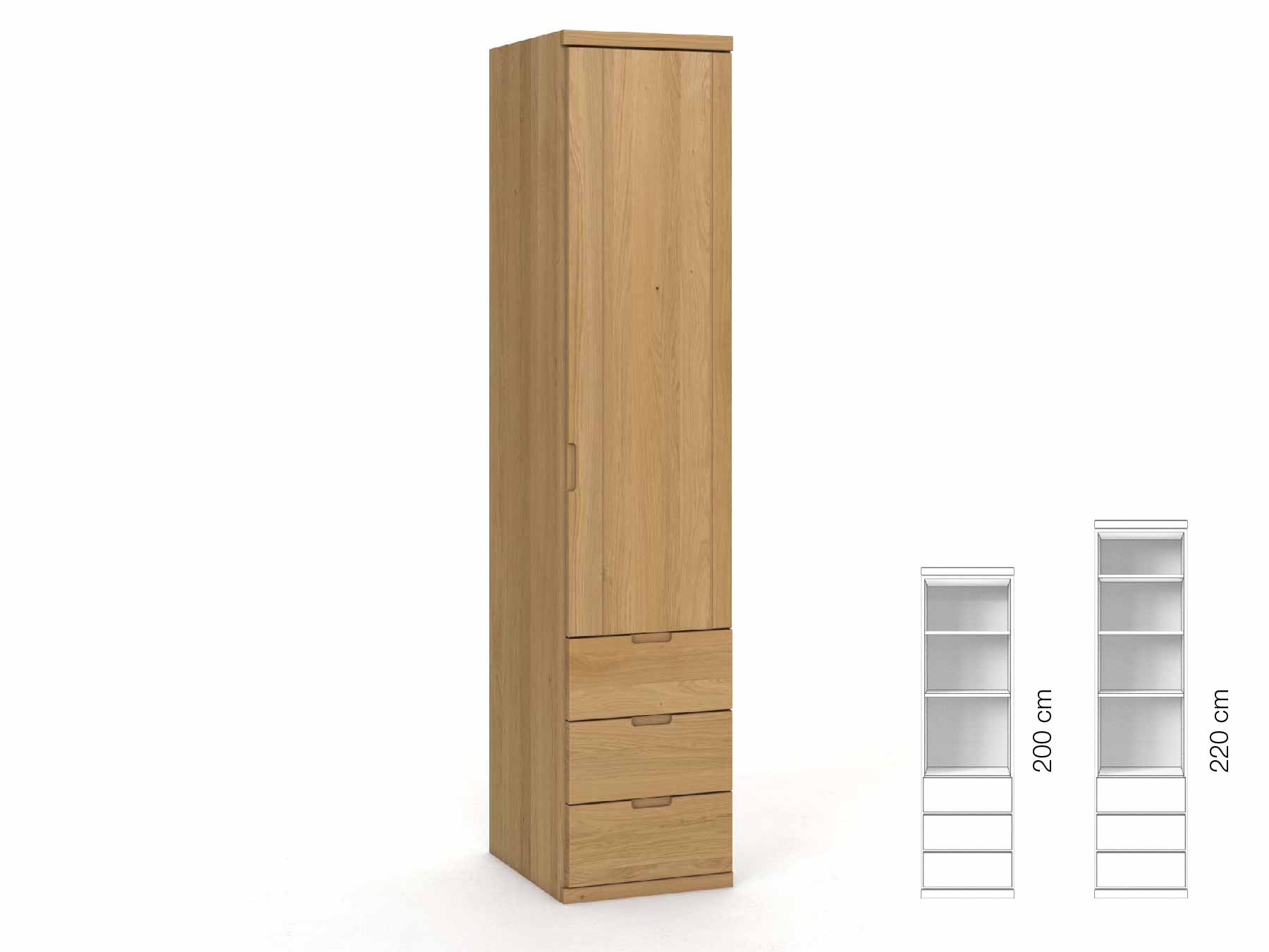 Eichenschrank Hell „Egon“, 1-türig, Höhe 220 cm, Griffausführung „Lukas“, Inneneinrichtung: D, Türanschlag rechts