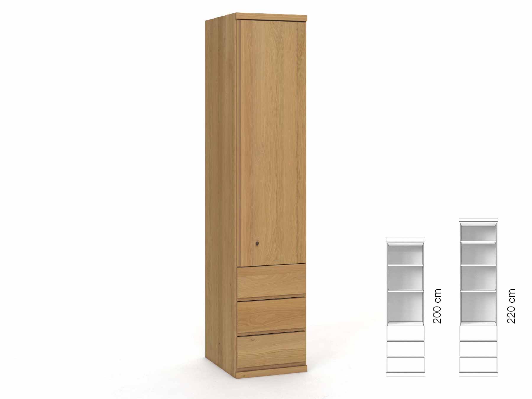 Eichenschrank Hell „Egon“, 1-türig, Höhe 220 cm, Griffausführung „Patrizia“, Inneneinrichtung: D, Türanschlag rechts