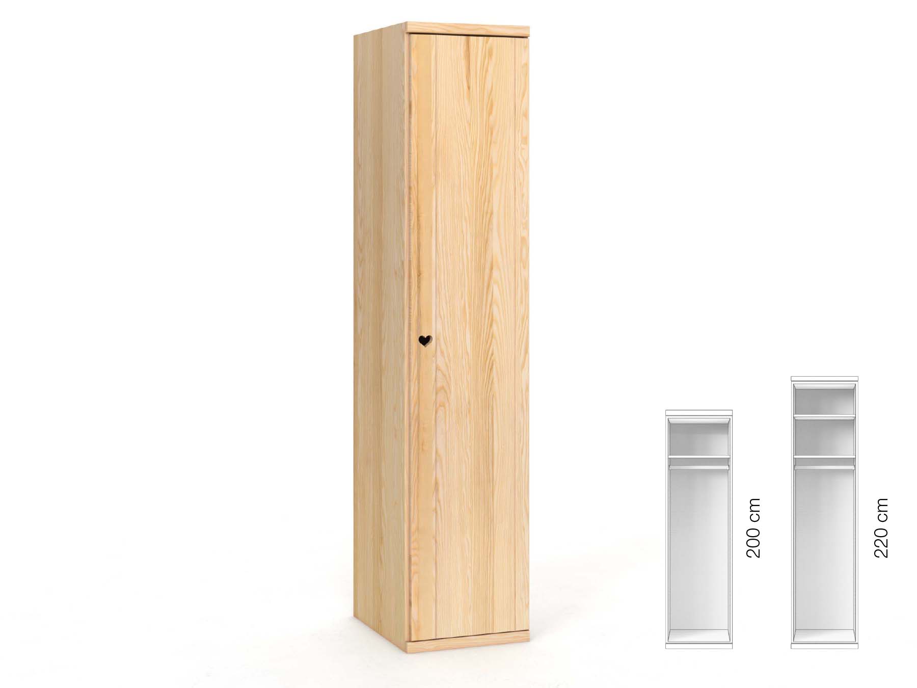 Eschenschrank „Egon“, 1-türig, Höhe 220 cm, Griffausführung „Heidi“, Inneneinrichtung: A, Türanschlag rechts