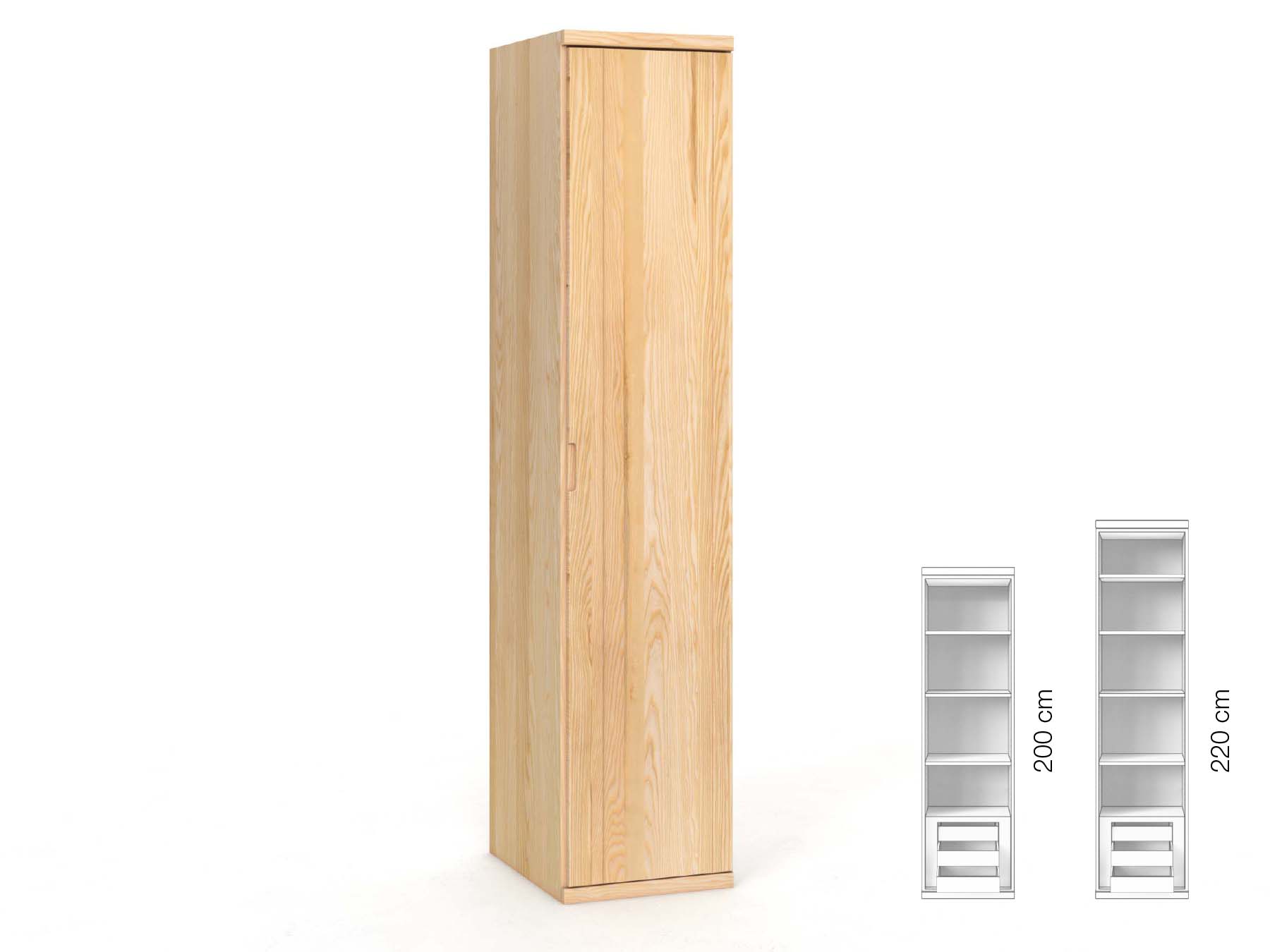 Eschenschrank „Egon“, 1-türig, Höhe 220 cm, Griffausführung „Lukas“, Inneneinrichtung: C, Türanschlag rechts