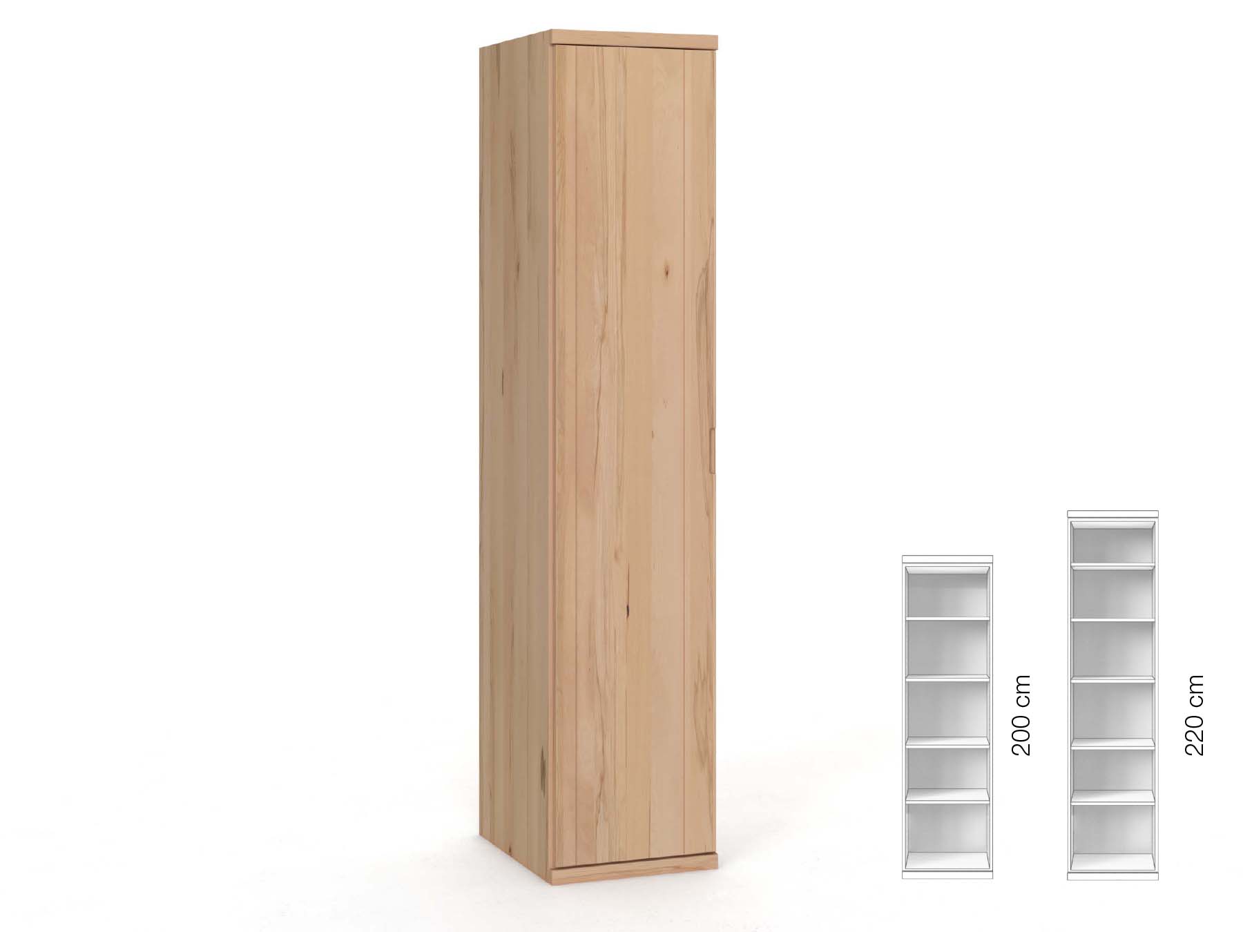 Buchenschrank „Egon“, 1-türig, Höhe 220 cm, Griffausführung „Lukas“, Inneneinrichtung: B, Türanschlag links