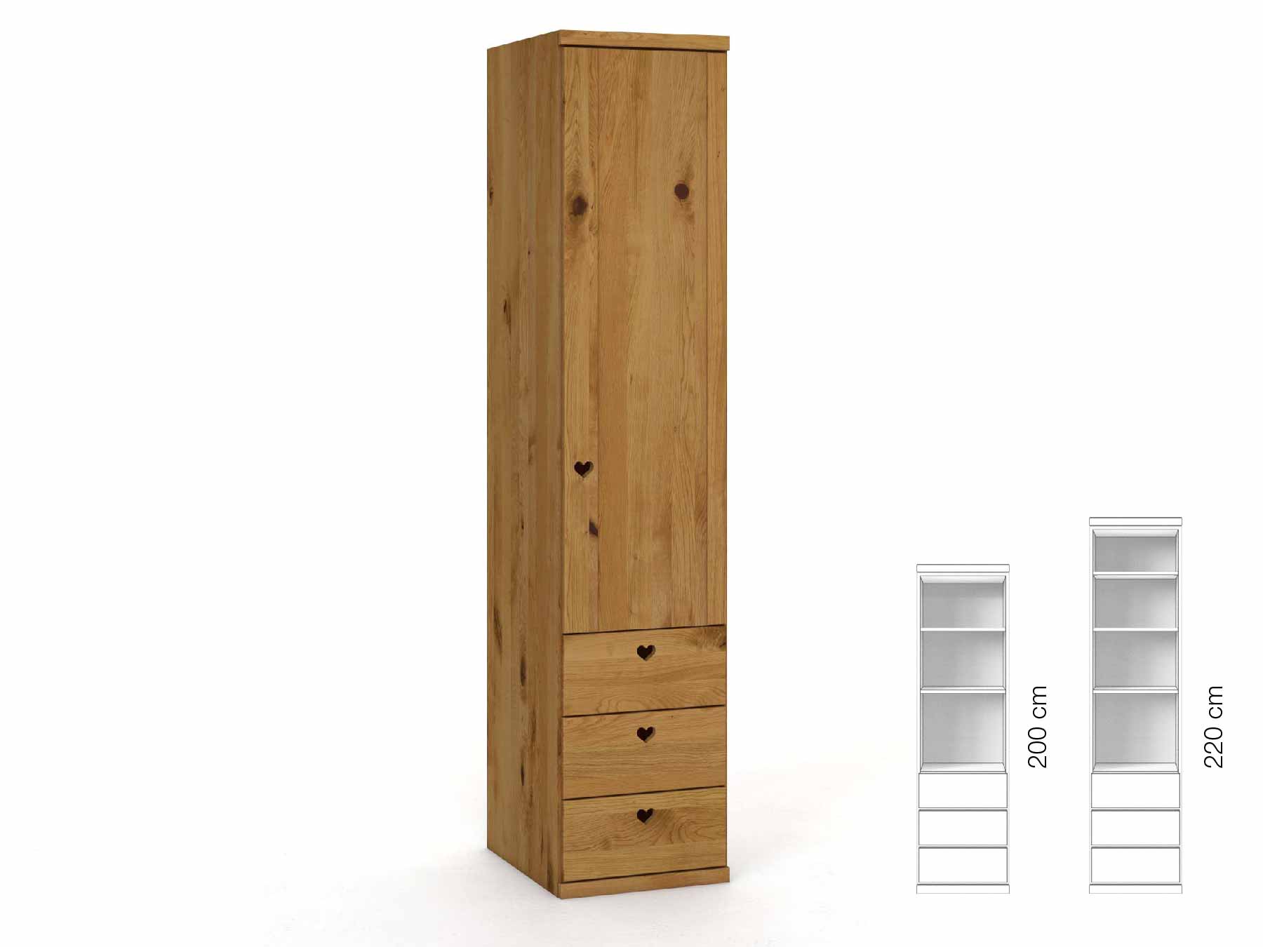 Wildeichenschrank „Egon“, 1-türig, Höhe 220 cm, Griffausführung „Heidi“, Inneneinrichtung: D, Türanschlag rechts