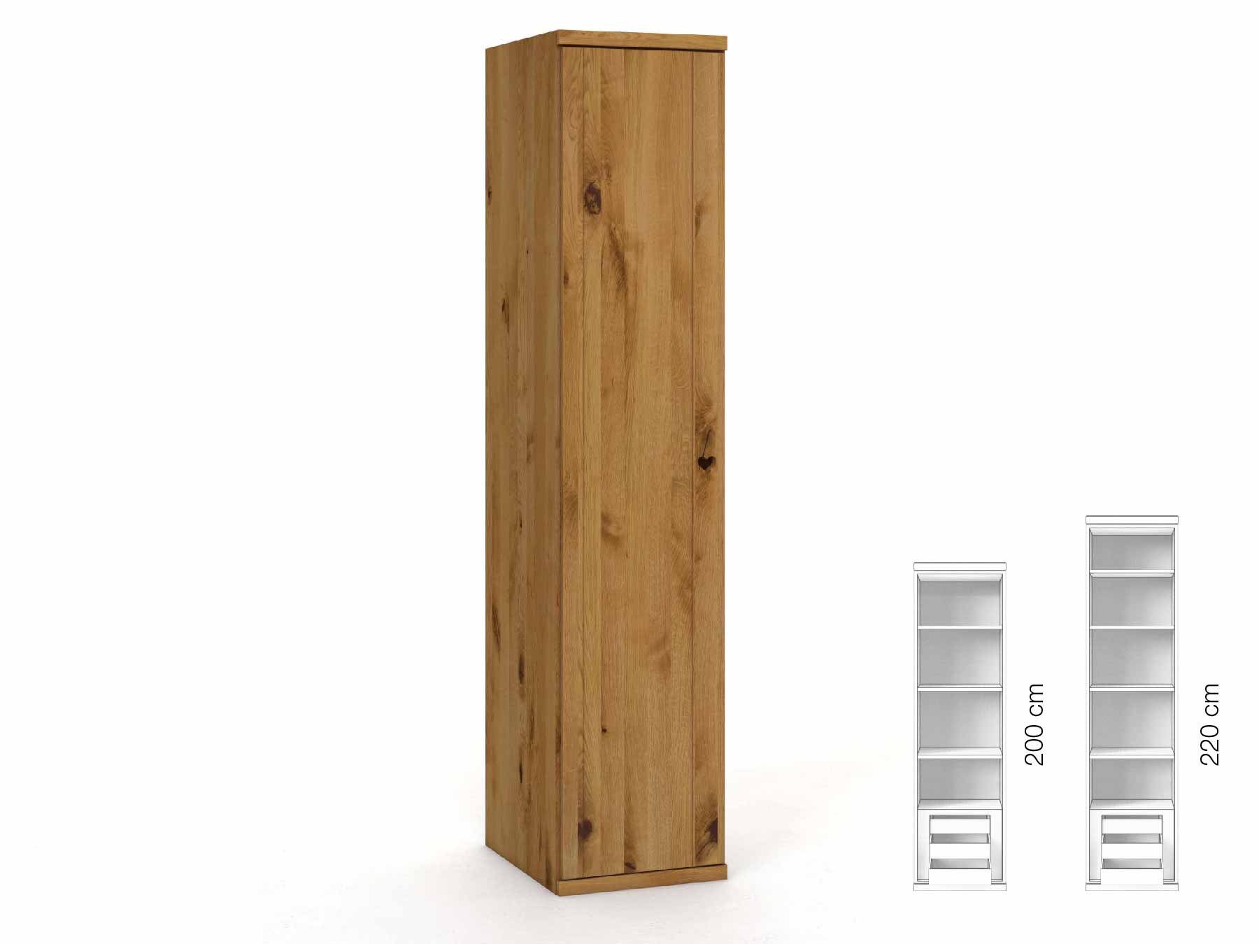 Wildeichenschrank „Egon“, 1-türig, Höhe 220 cm, Griffausführung „Heidi“, Inneneinrichtung: C, Türanschlag links