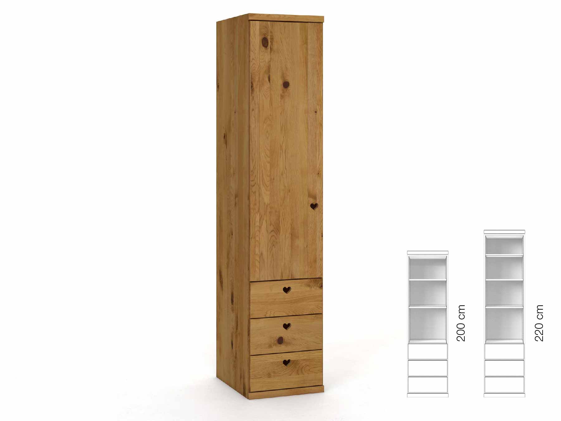 Wildeichenschrank „Egon“, 1-türig, Höhe 220 cm, Griffausführung „Heidi“, Inneneinrichtung: D, Türanschlag links