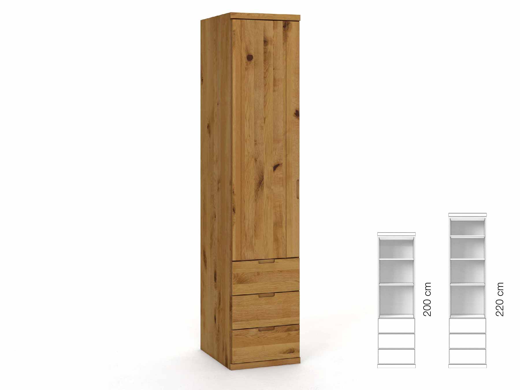 Wildeichenschrank „Egon“, 1-türig, Höhe 220 cm, Griffausführung „Lukas“, Inneneinrichtung: D, Türanschlag links