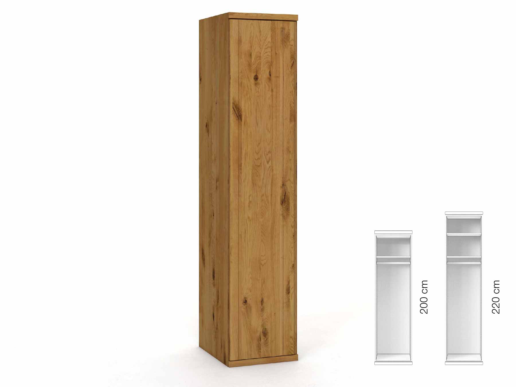 Wildeichenschrank „Egon“, 1-türig, Höhe 220 cm, Griffausführung „Patrizia“, Inneneinrichtung: A, Türanschlag links