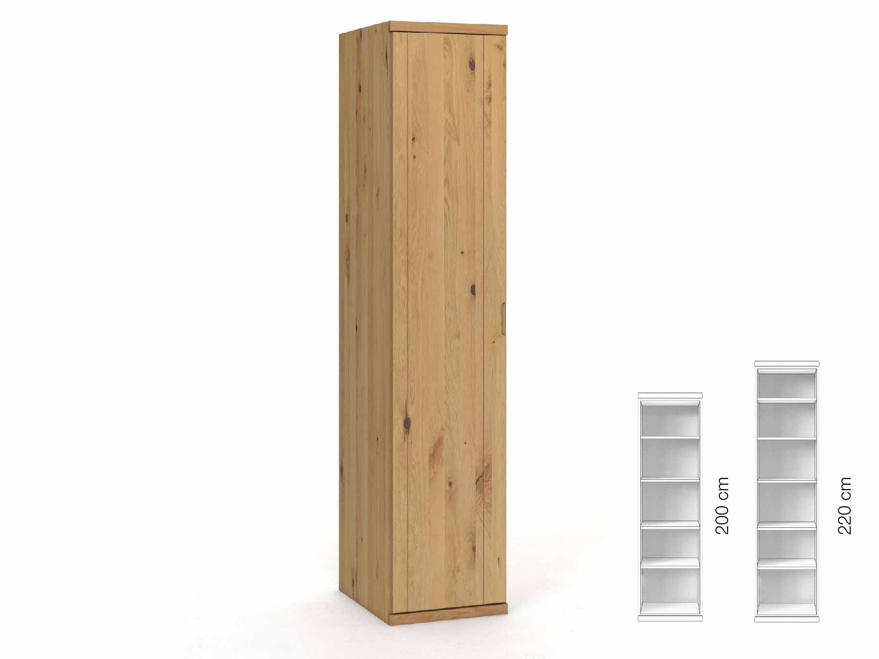 Wildeichenschrank Hell „Egon“, 1-türig, Höhe 220 cm, Griffausführung „Lukas“, Inneneinrichtung: B, Türanschlag links
