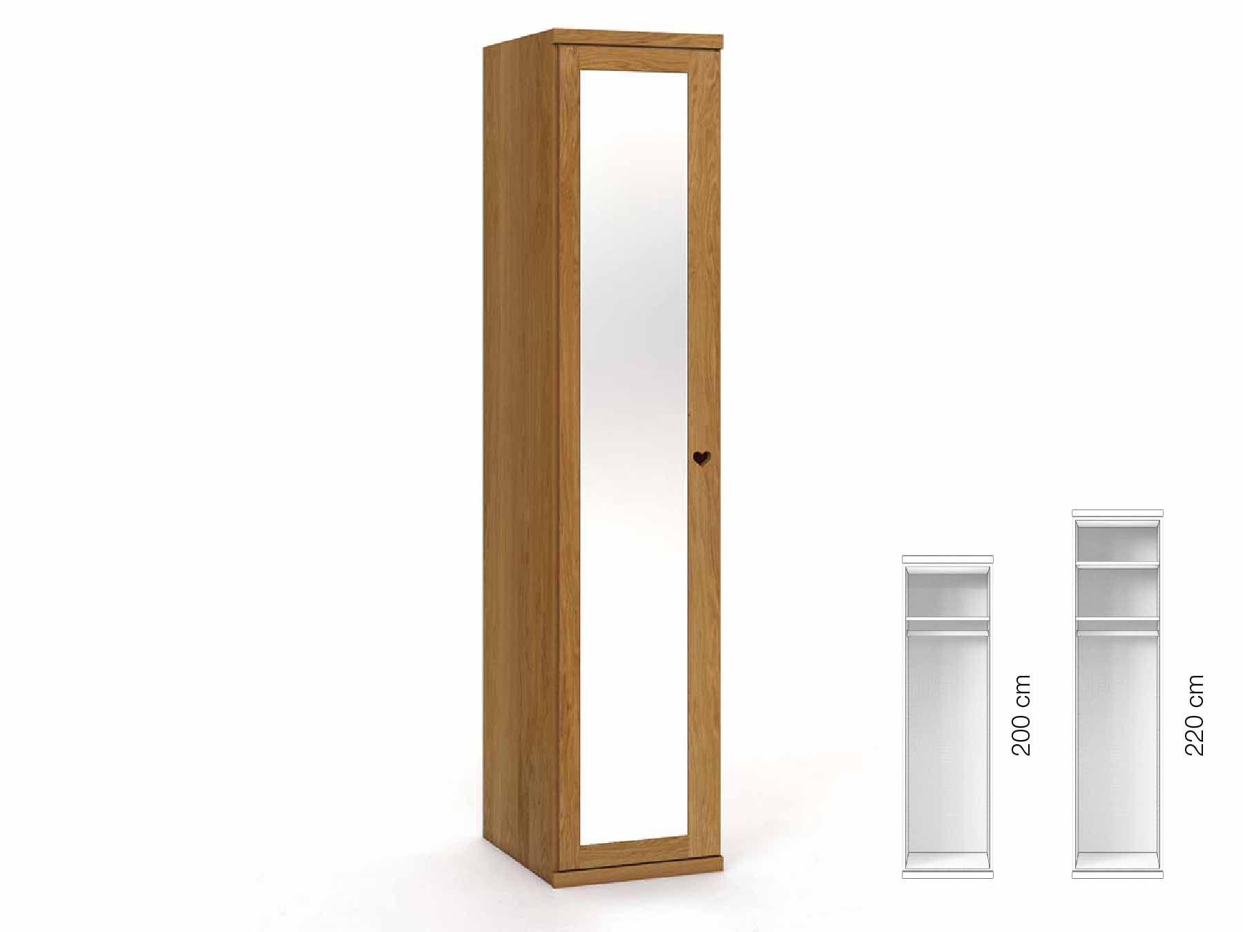 Eichenschrank „Sandra“, 1-türig, Höhe 220 cm, Griffausführung „Heidi“, Inneneinrichtung: A, Türanschlag links