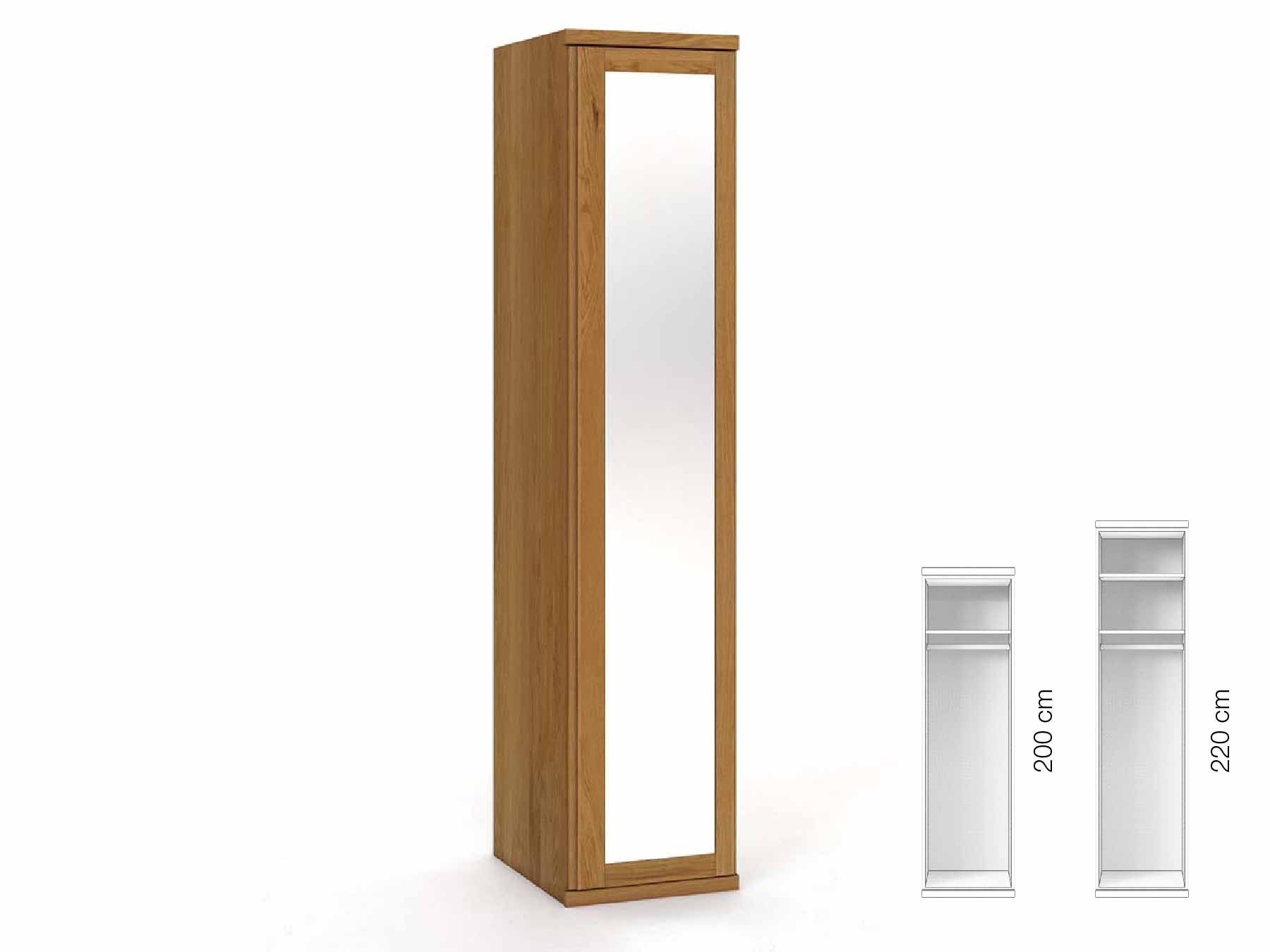 Eichenschrank „Sandra“, 1-türig, Höhe 220 cm, Griffausführung „Patrizia“, Inneneinrichtung: A, Türanschlag rechts