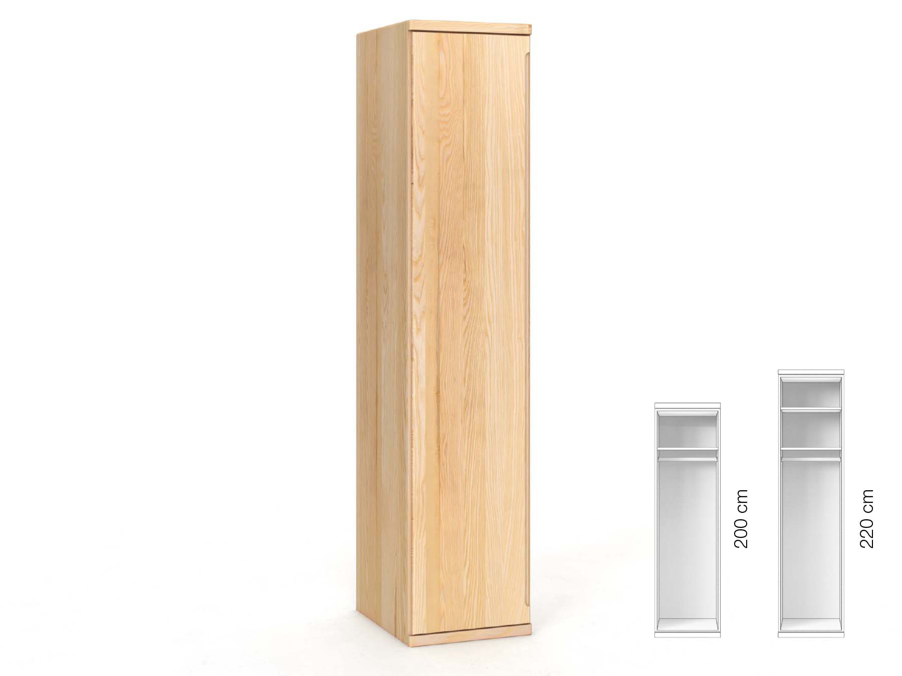 Eschenschrank „Valentin“, 1-türig, Höhe 220 cm, Griffausführung „Lukas“, Inneneinrichtung: A, Türanschlag links