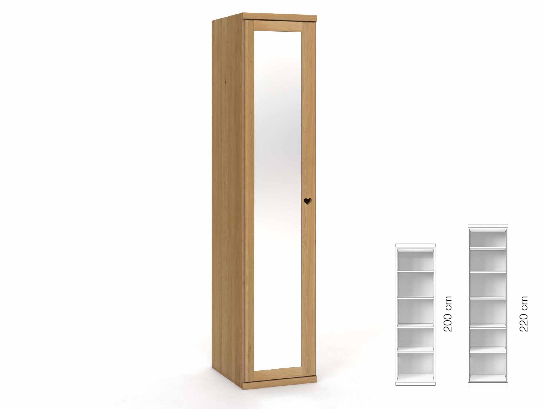 Eichenschrank Hell „Sandra“, 1-türig, Höhe 220 cm, Griffausführung „Heidi“, Inneneinrichtung: B, Türanschlag  links