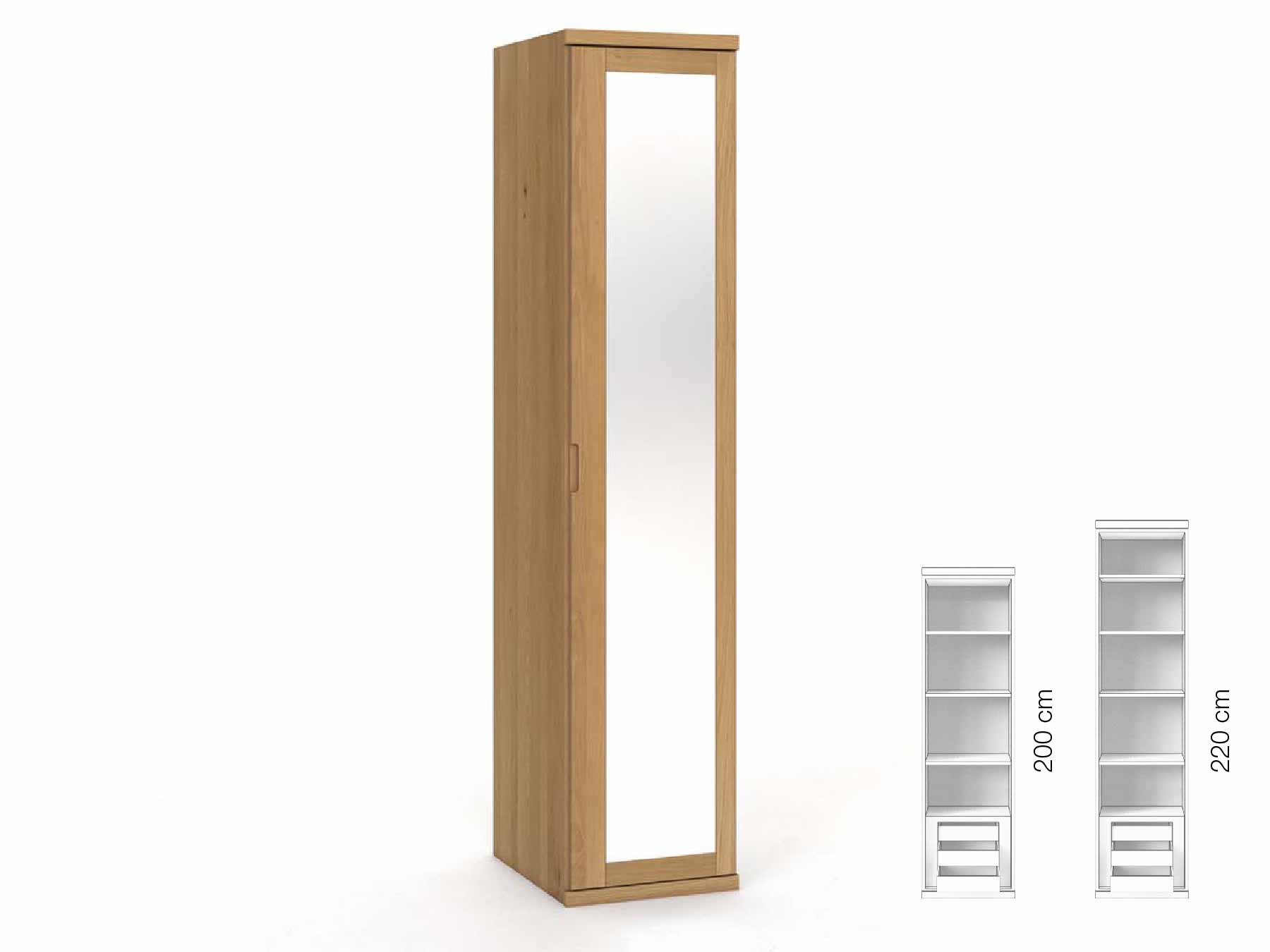 Eichenschrank Hell „Sandra“, 1-türig, Höhe 220 cm, Griffausführung „Lukas“, Inneneinrichtung: C, Türanschlag rechts
