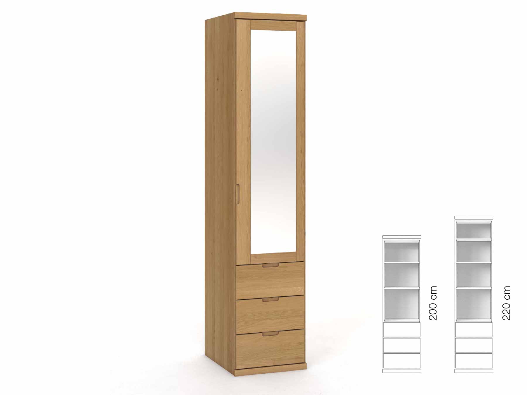 Eichenschrank Hell „Sandra“, 1-türig, Höhe 220 cm, Griffausführung „Lukas“, Inneneinrichtung: D, Türanschlag rechts
