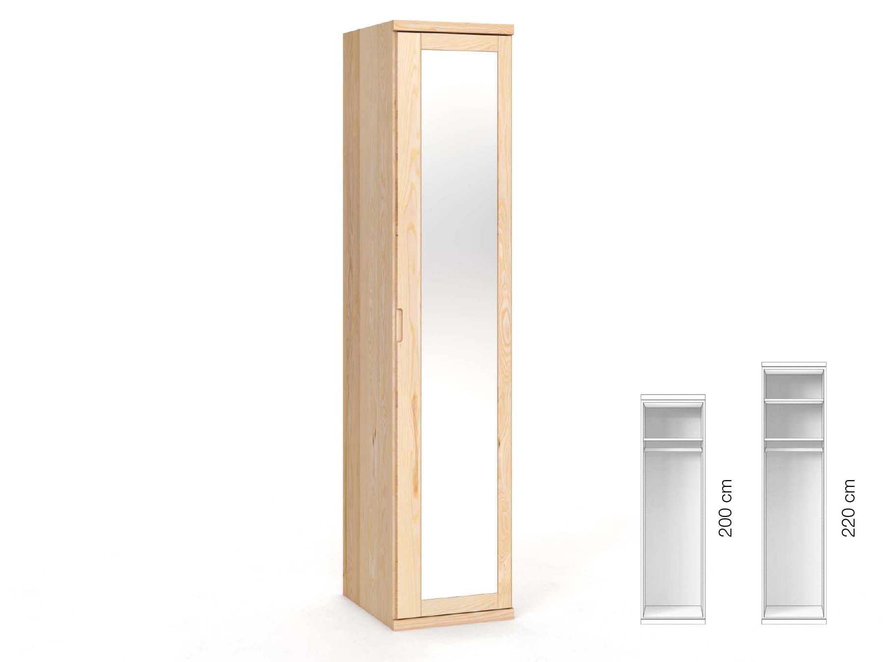 Eschenschrank „Sandra“, 1-türig, Höhe 220 cm, Griffausführung „Lukas“, Inneneinrichtung: A, Türanschlag rechts