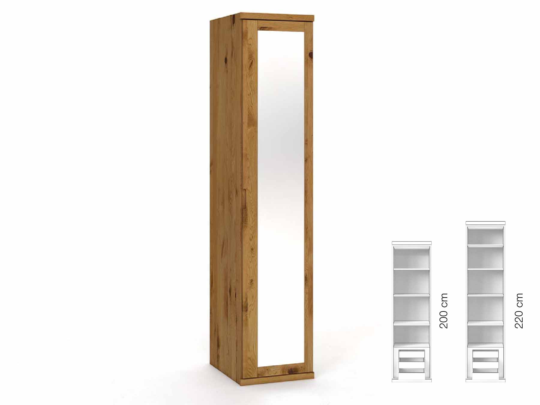 Wildeichenschrank „Sandra“, 1-türig, Höhe 220 cm, Griffausführung „Lukas“, Inneneinrichtung: C, Türanschlag rechts