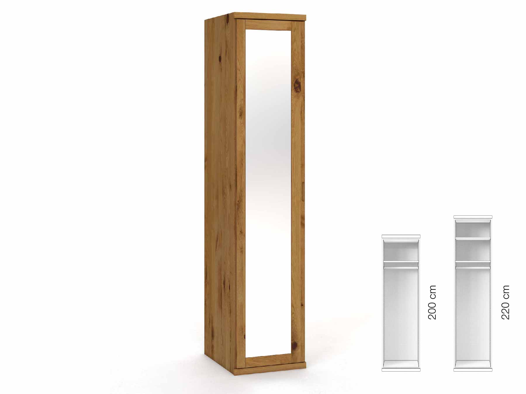 Wildeichenschrank „Sandra“, 1-türig, Höhe 220 cm, Griffausführung „Lukas“, Inneneinrichtung: A, Türanschlag links