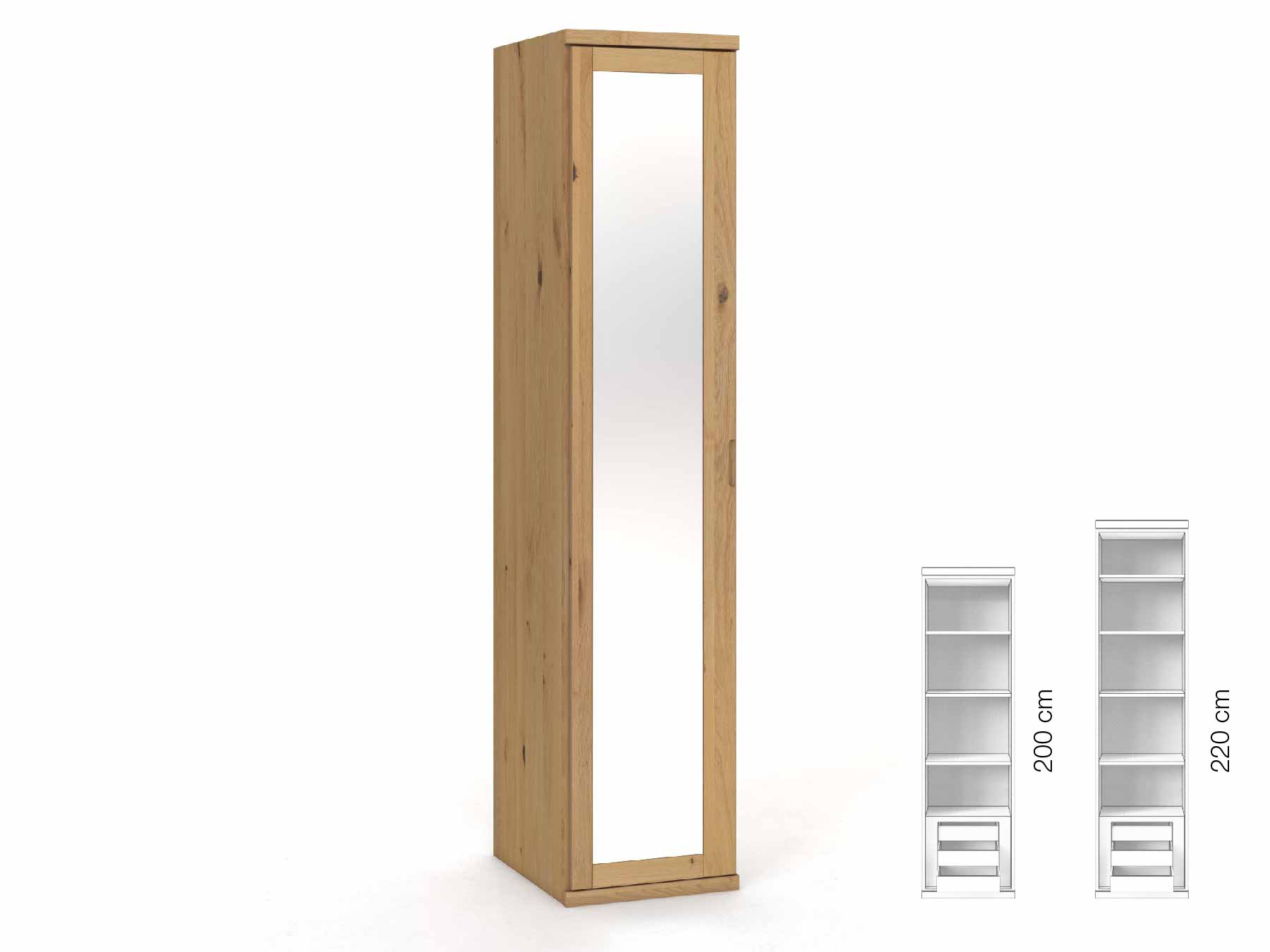 Wildeichenschrank Hell „Sandra“, 1-türig, Höhe 220 cm, Griffausführung „Lukas“, Inneneinrichtung: C, Türanschlag links