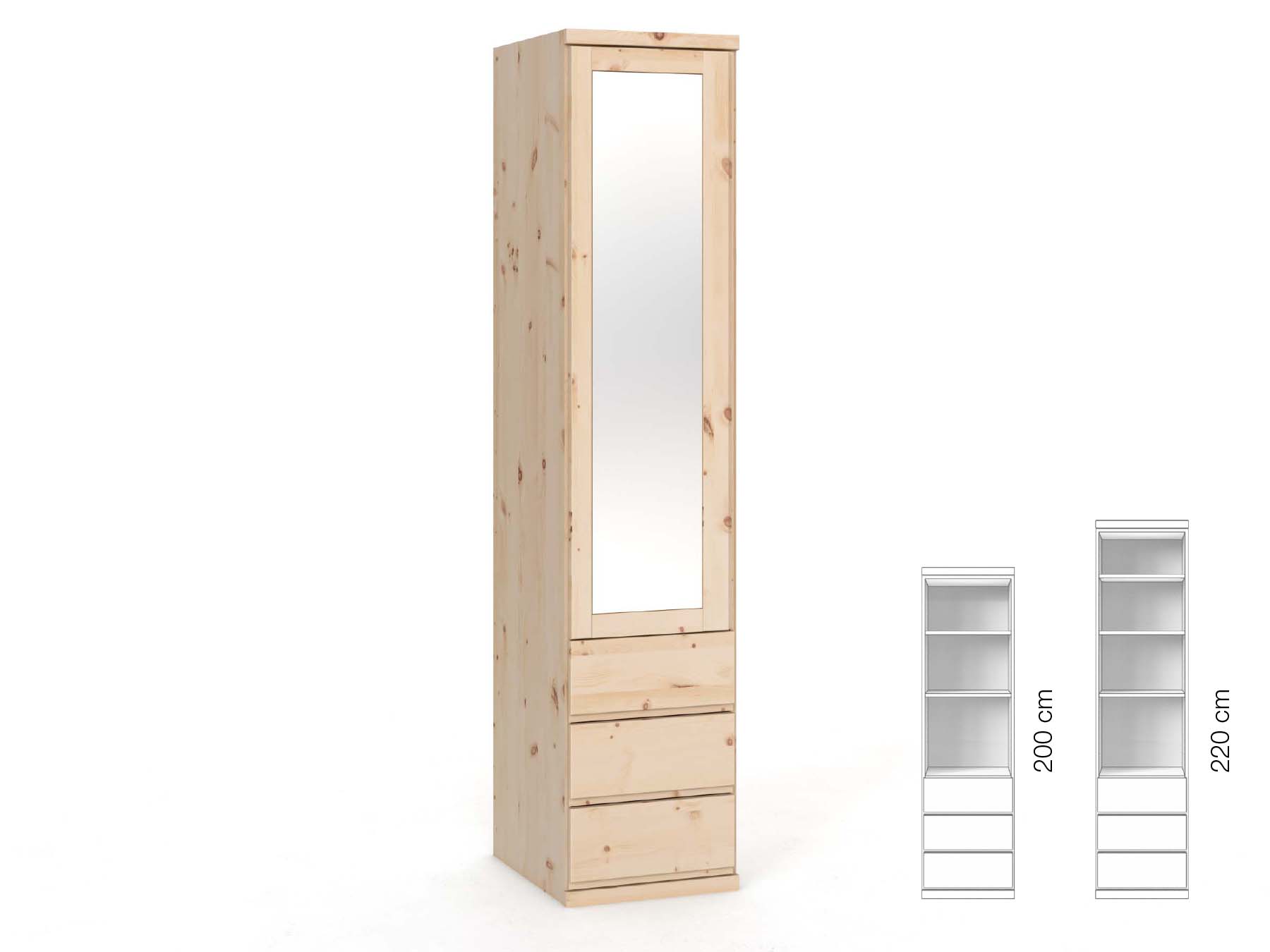 Zirbenschrank „Sandra“, 1-türig, Höhe 220 cm, Griffausführung „Patrizia“, Inneneinrichtung: D, Türanschlag links