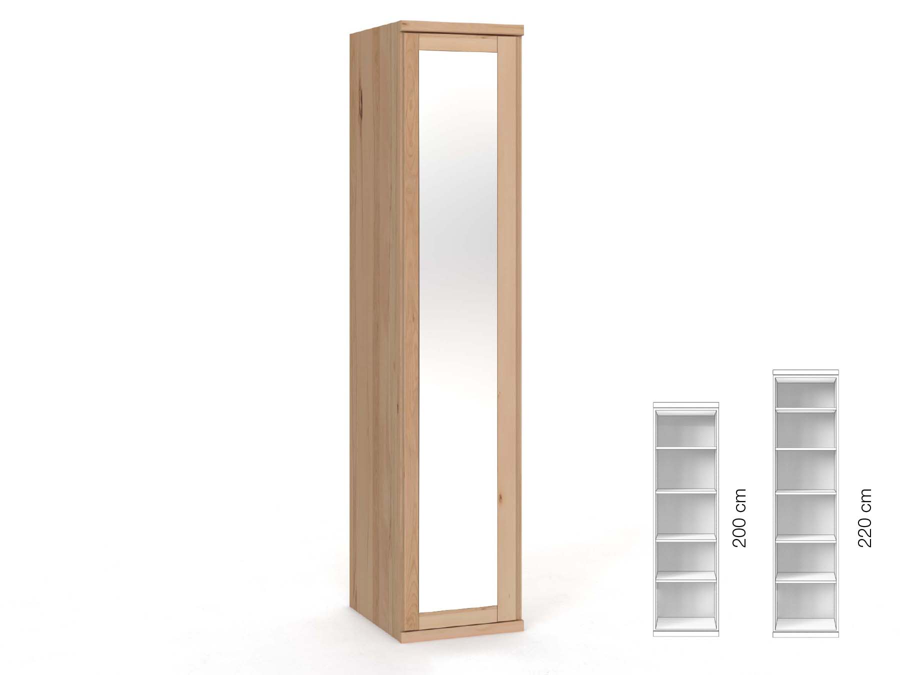 Buchenschrank „Sandra“, 1-türig, Höhe 220 cm, Griffausführung „Patrizia“, Inneneinrichtung: B, Türanschlag links