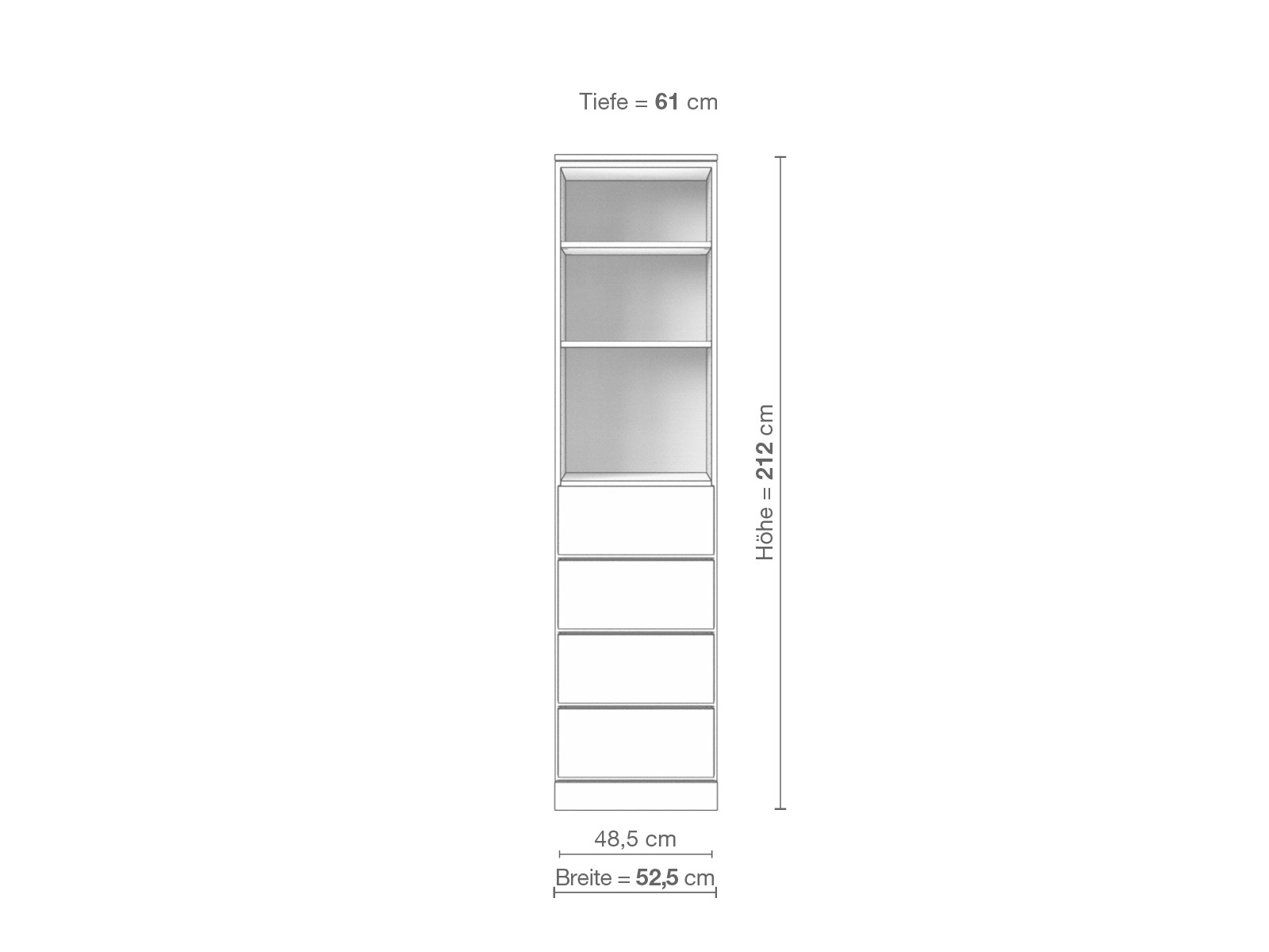 Eichenschrank „Ramon“, 1-türig, Höhe 212 cm, Inneneinrichtung D