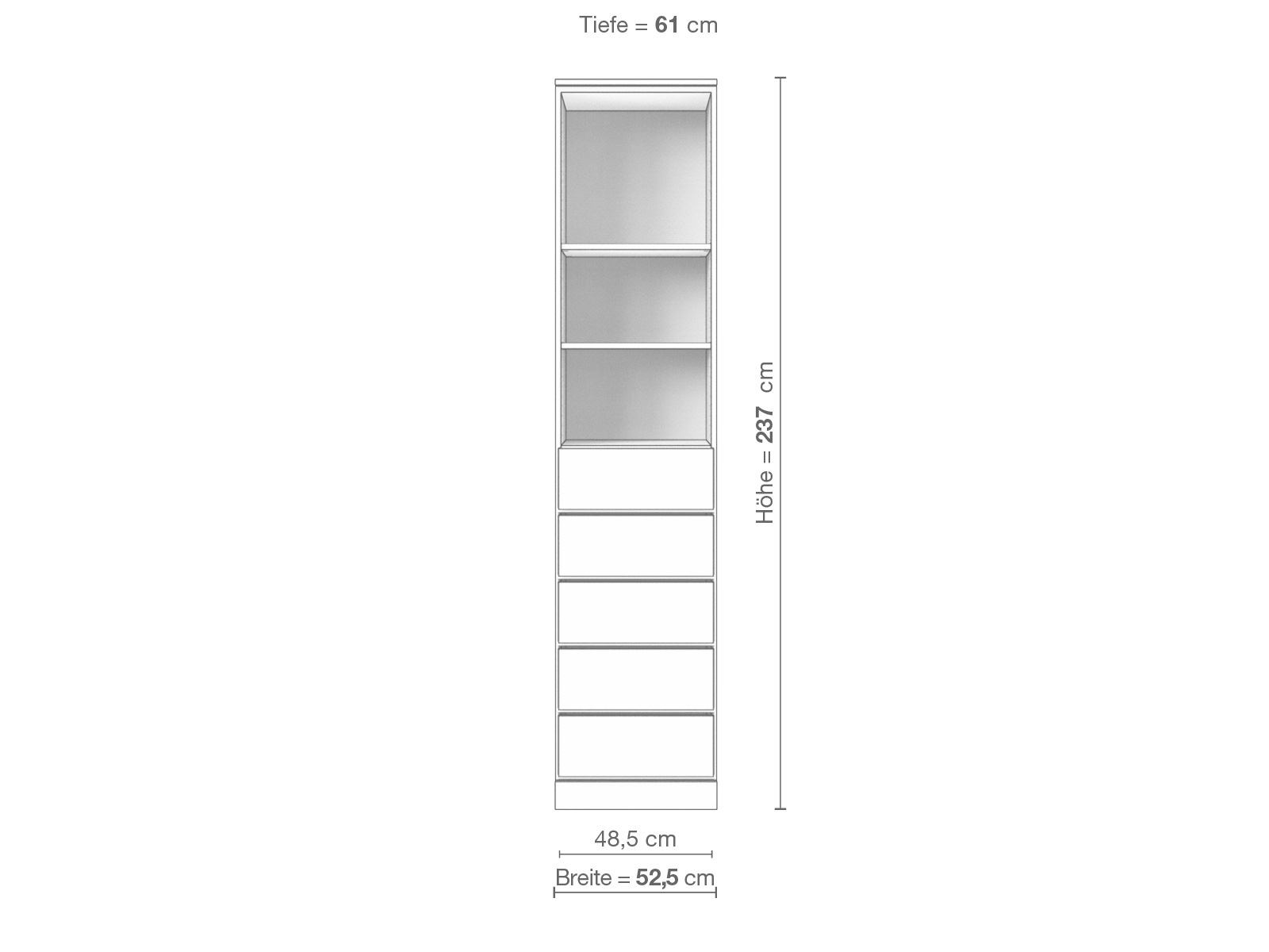 Eichenschrank „Ramon“, 1-türig, Höhe 237 cm, Inneneinrichtung D