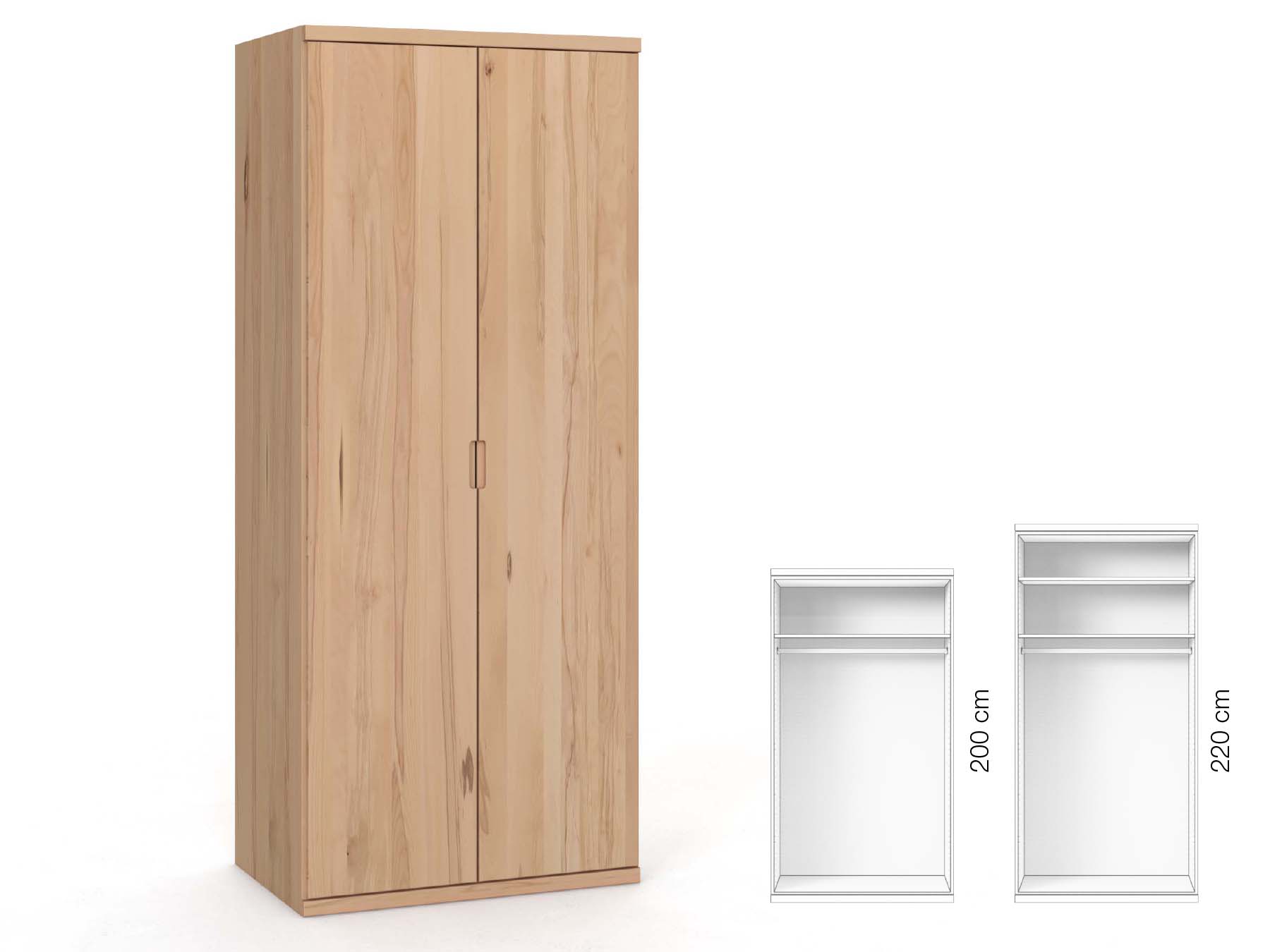 Buchenschrank „Romana“, 2-türig, Höhe 220 cm, Griffausführung „Lukas“, Inneneinrichtung: A