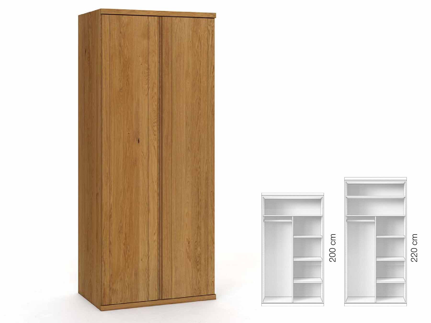 Eichenschrank „Egon“, 2-türig, Höhe 220 cm, Griffausführung „Patrizia“, Inneneinrichtung: B