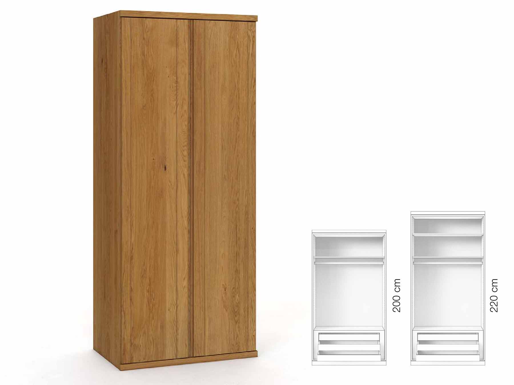 Eichenschrank „Egon“, 2-türig, Höhe 220 cm, Griffausführung „Patrizia“, Inneneinrichtung: D
