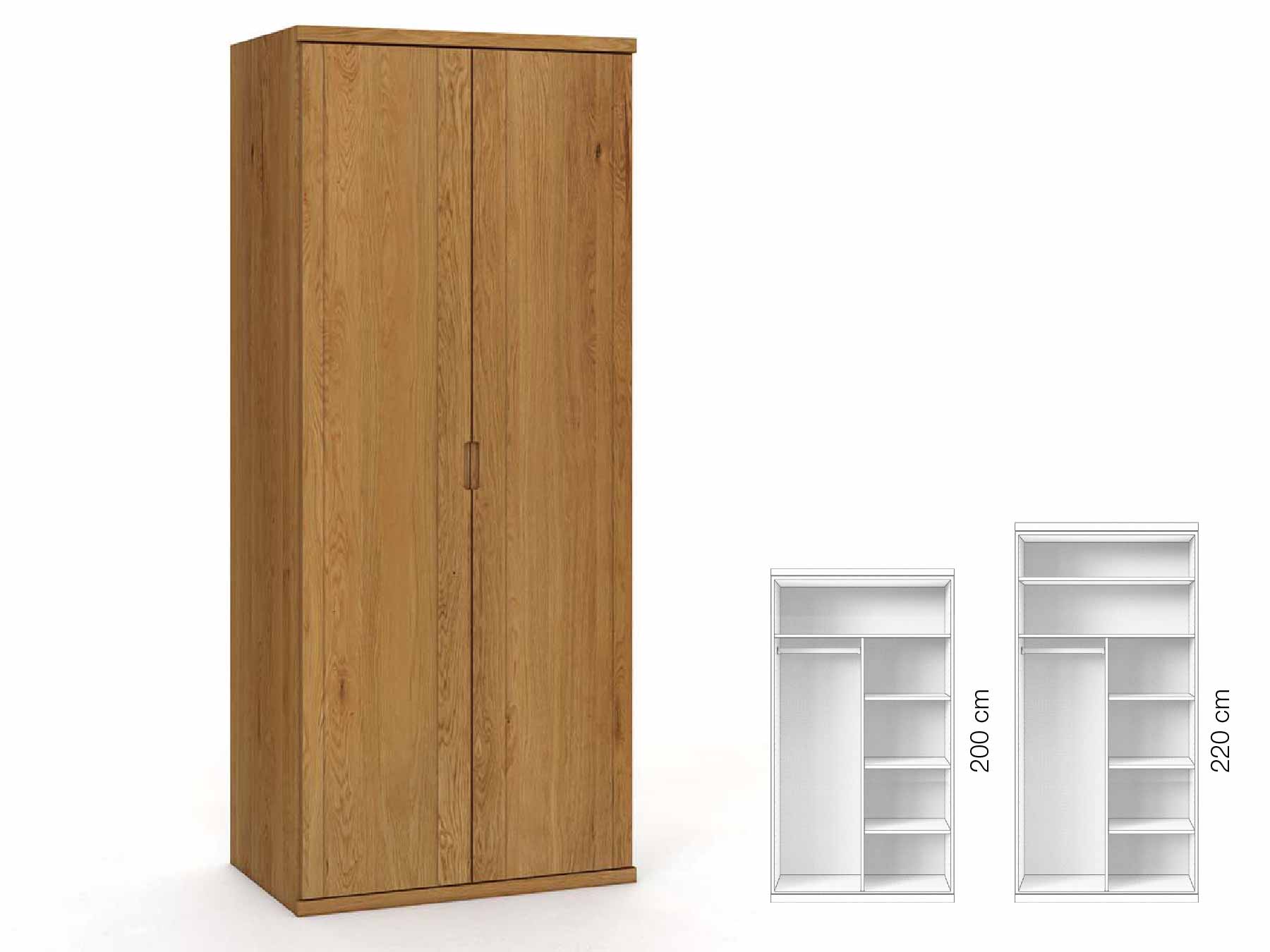 Eichenschrank „Egon“, 2-türig, Höhe 220 cm, Griffausführung „Lukas“, Inneneinrichtung: B