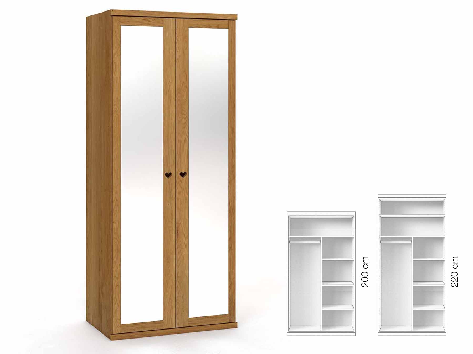 Eichenschrank „Sandra“, 2-türig, Höhe 220 cm, Griffausführung „Heidi“, Inneneinrichtung: B