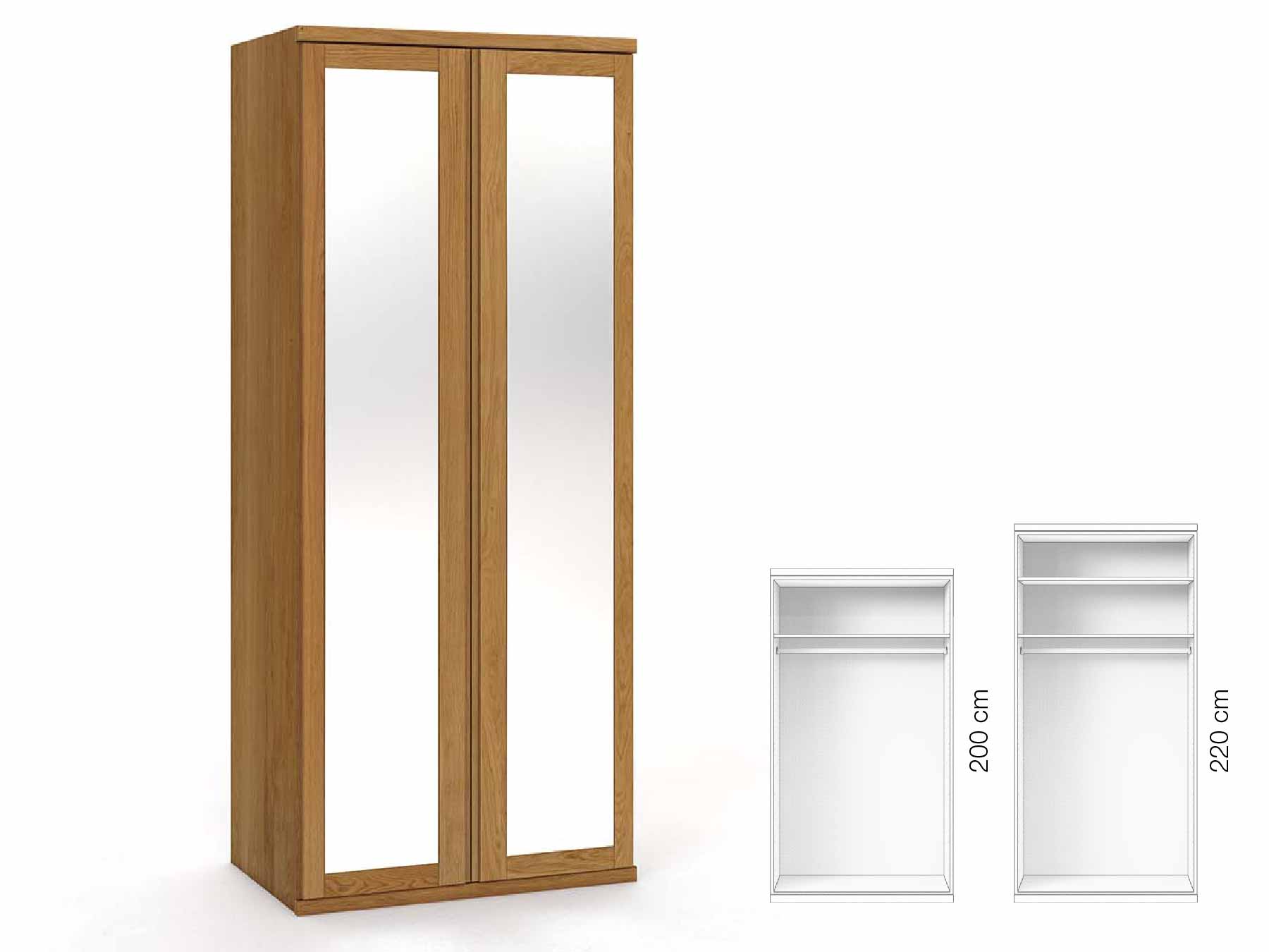 Eichenschrank „Sandra“, 2-türig, Höhe 220 cm, Griffausführung „Patrizia“, Inneneinrichtung: A