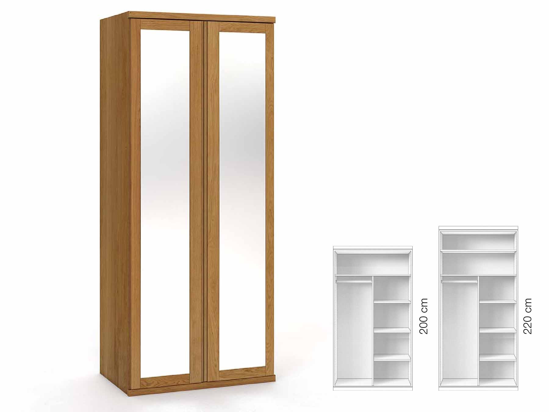 Eichenschrank „Sandra“, 2-türig, Höhe 220 cm, Griffausführung „Patrizia“, Inneneinrichtung: B
