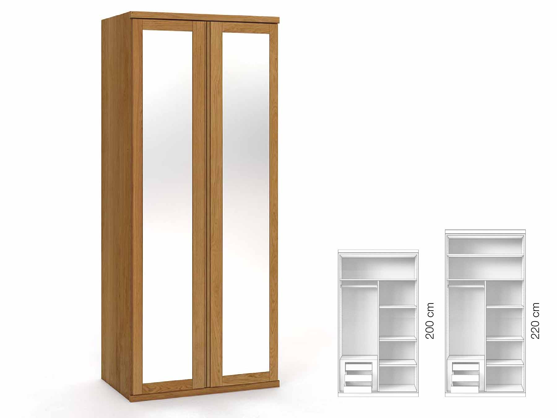 Eichenschrank „Sandra“, 2-türig, Höhe 220 cm, Griffausführung „Patrizia“, Inneneinrichtung: C