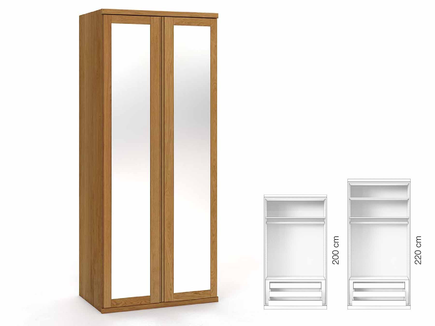 Eichenschrank „Sandra“, 2-türig, Höhe 220 cm, Griffausführung „Patrizia“, Inneneinrichtung: D
