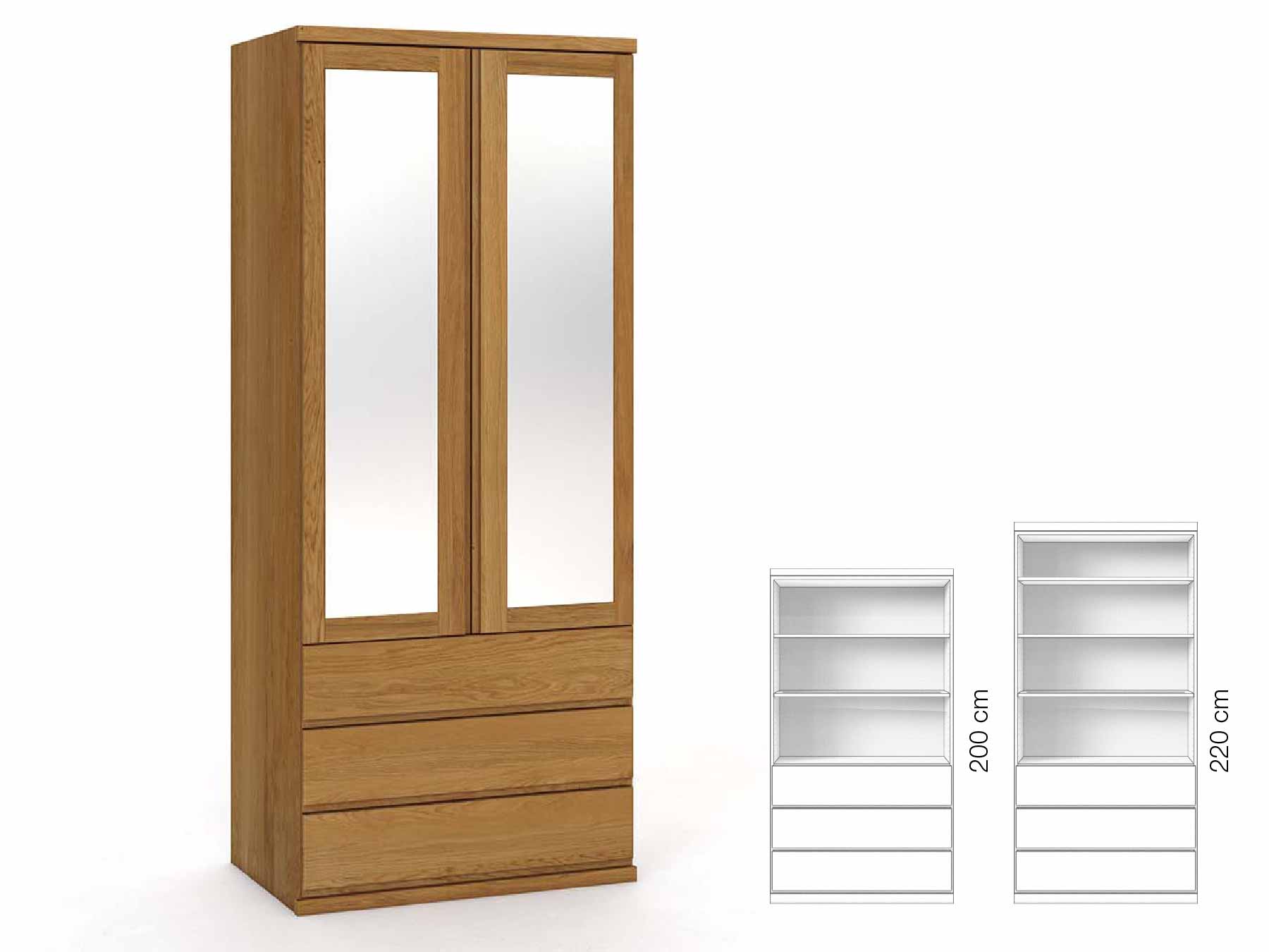 Eichenschrank „Sandra“, 2-türig, Höhe 220 cm, Griffausführung „Patrizia“, Inneneinrichtung: E