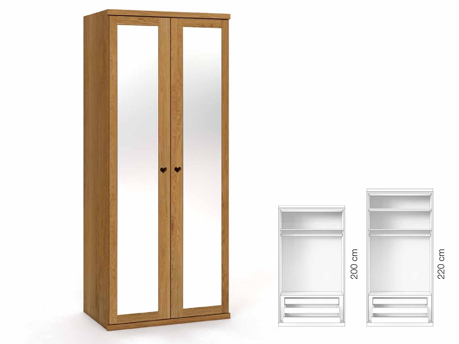 Eichenschrank „Sandra“, 2-türig, Höhe 220 cm, Griffausführung „Heidi“, Inneneinrichtung: D