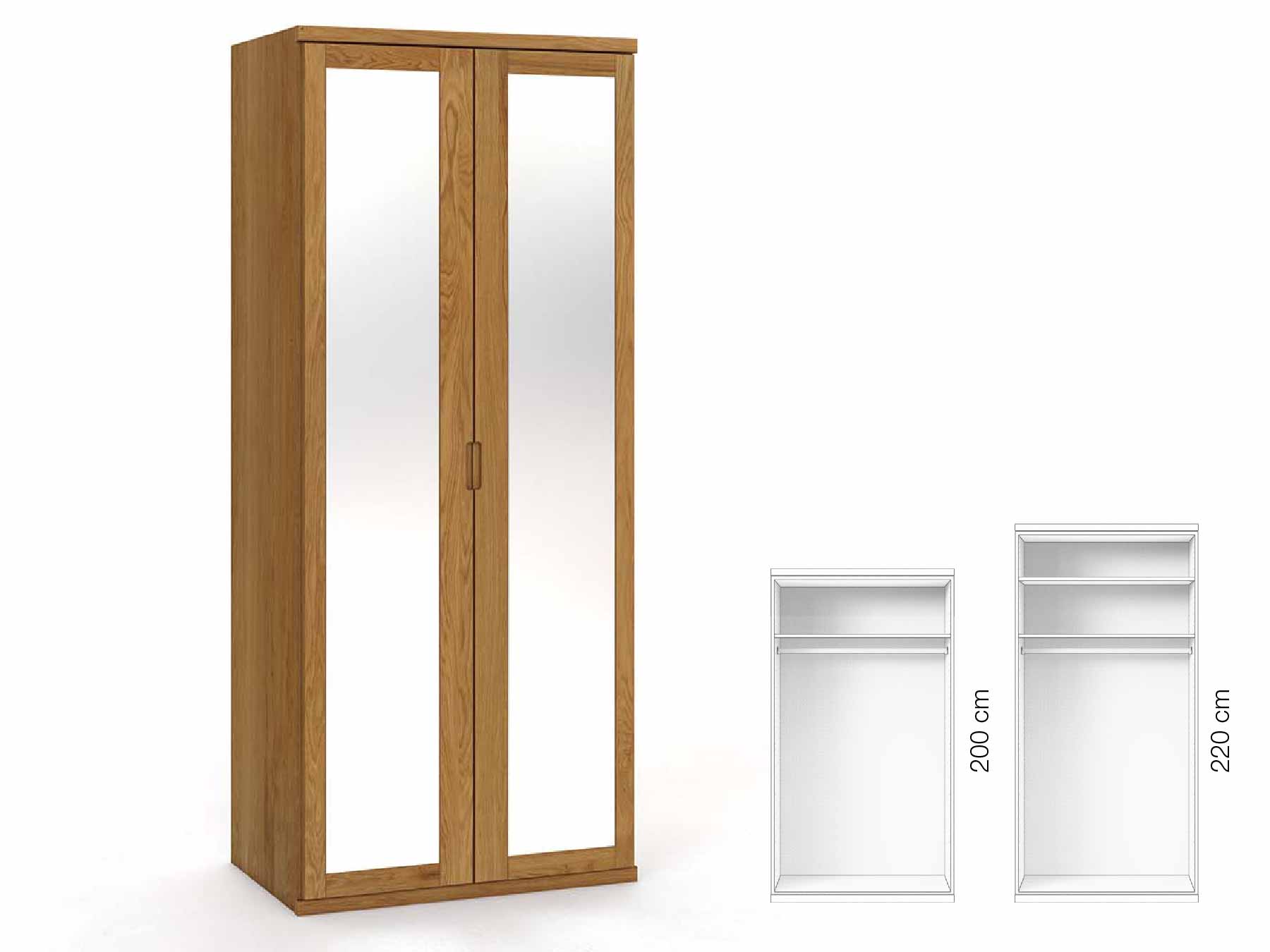 Eichenschrank „Sandra“, 2-türig, Höhe 220 cm, Griffausführung „Lukas“, Inneneinrichtung: A