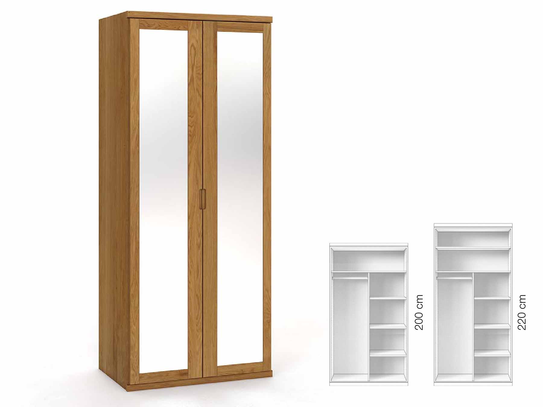 Eichenschrank „Sandra“, 2-türig, Höhe 220 cm, Griffausführung „Lukas“, Inneneinrichtung: B