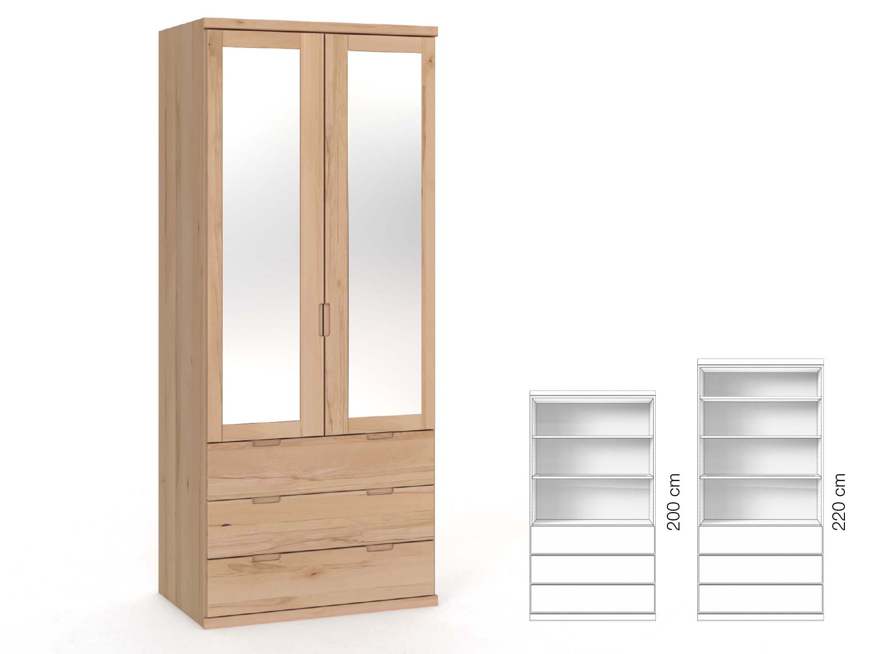 Buchenschrank „Sandra“, 2-türig, Höhe 220 cm, Griffausführung „Lukas“, Inneneinrichtung: E