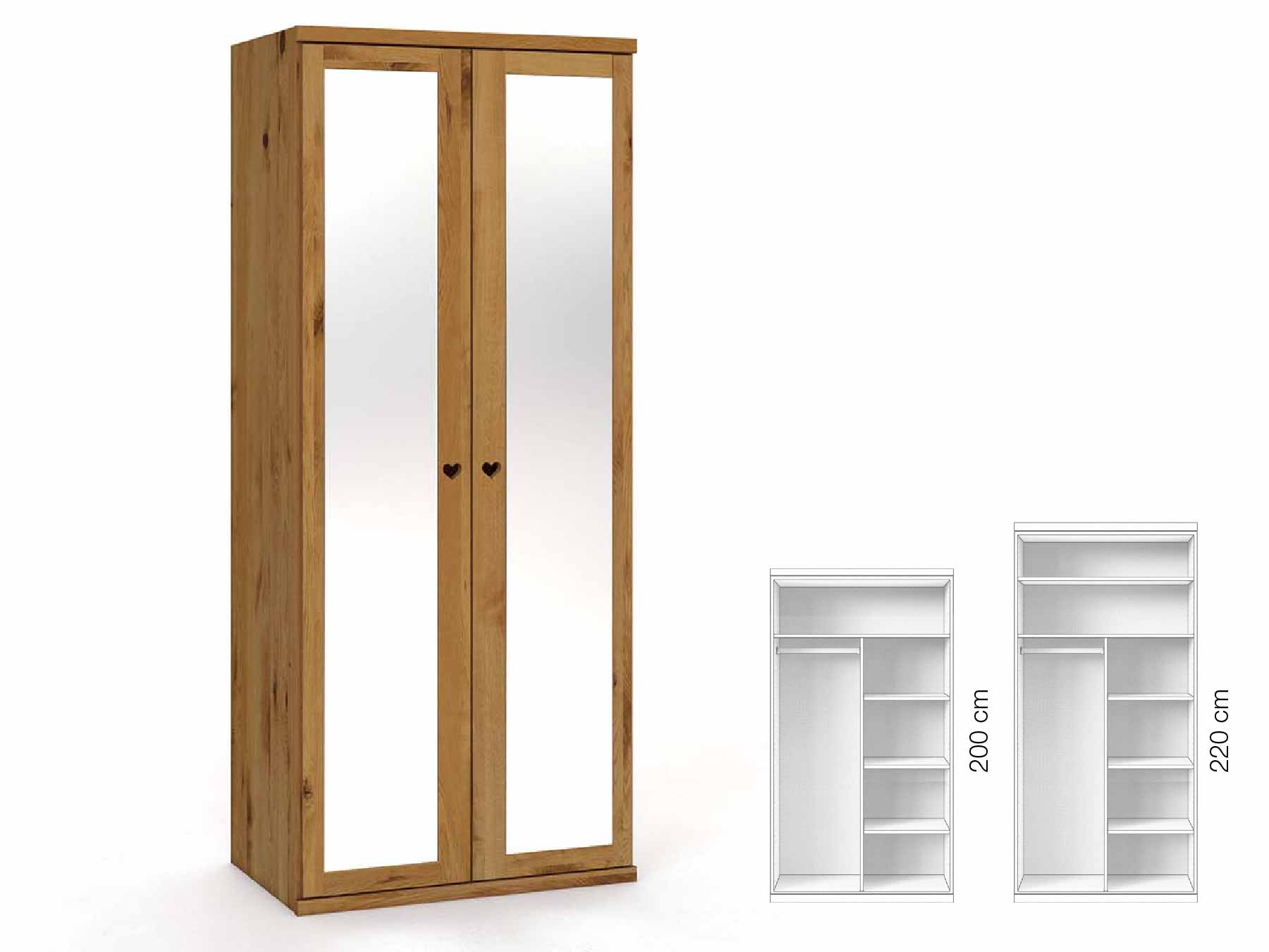 Wildeichenschrank „Sandra“, 2-türig, Höhe 220 cm, Griffausführung „Heidi“, Inneneinrichtung: B