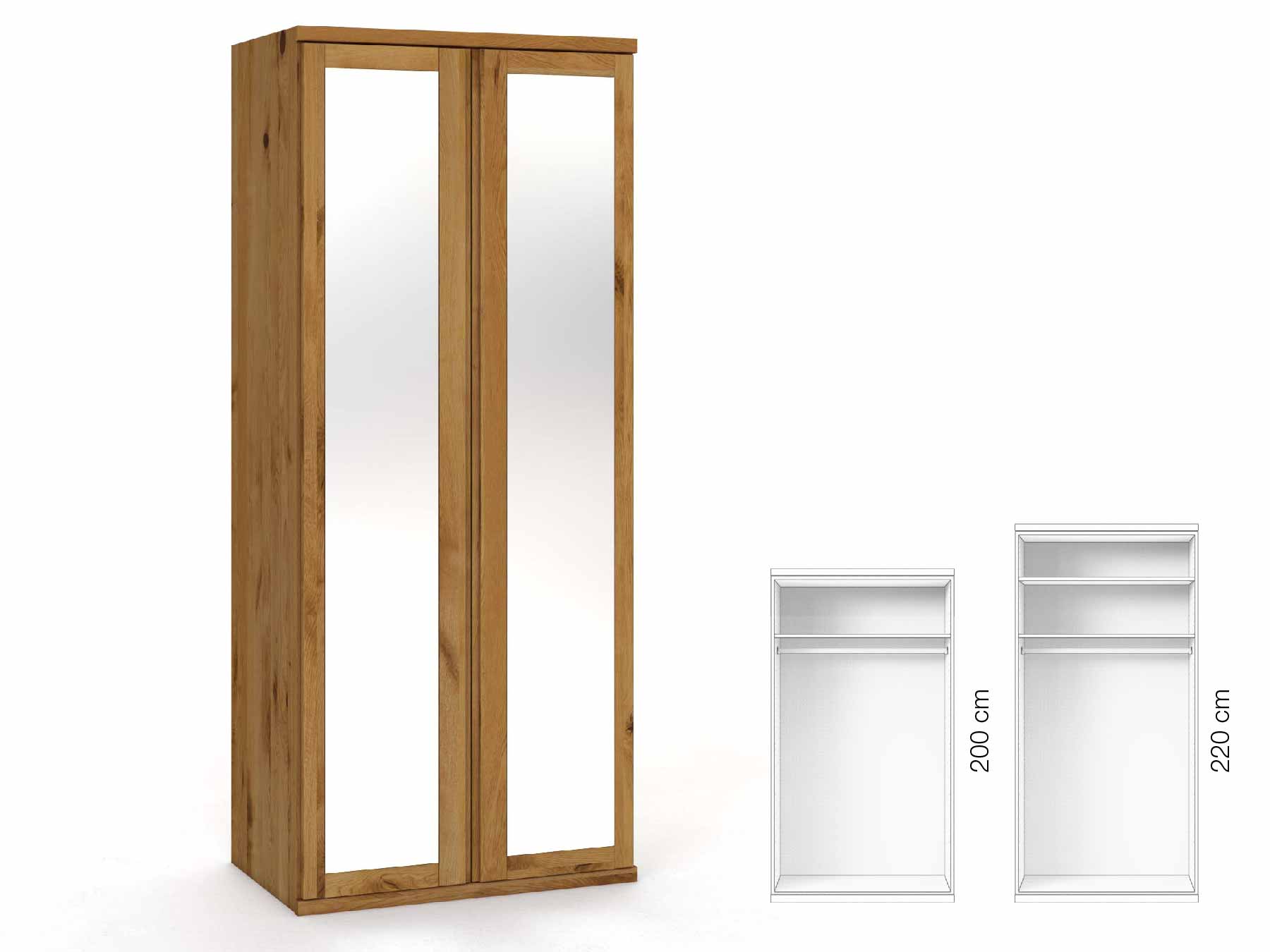 Wildeichenschrank „Sandra“, 2-türig, Höhe 220 cm, Griffausführung „Patrizia“, Inneneinrichtung: A