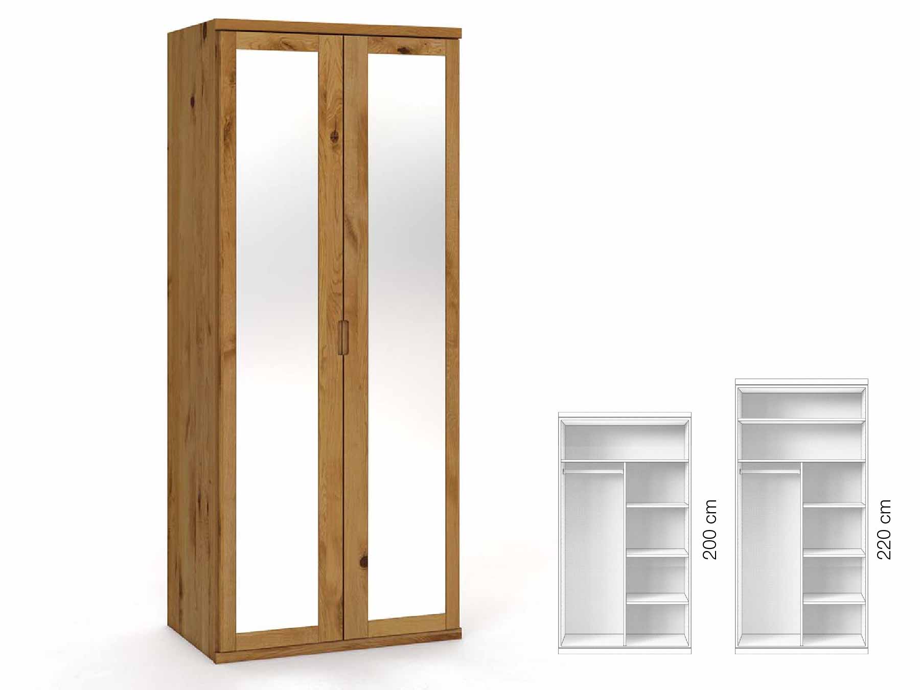 Wildeichenschrank „Sandra“, 2-türig, Höhe 220 cm, Griffausführung „Lukas“, Inneneinrichtung: B