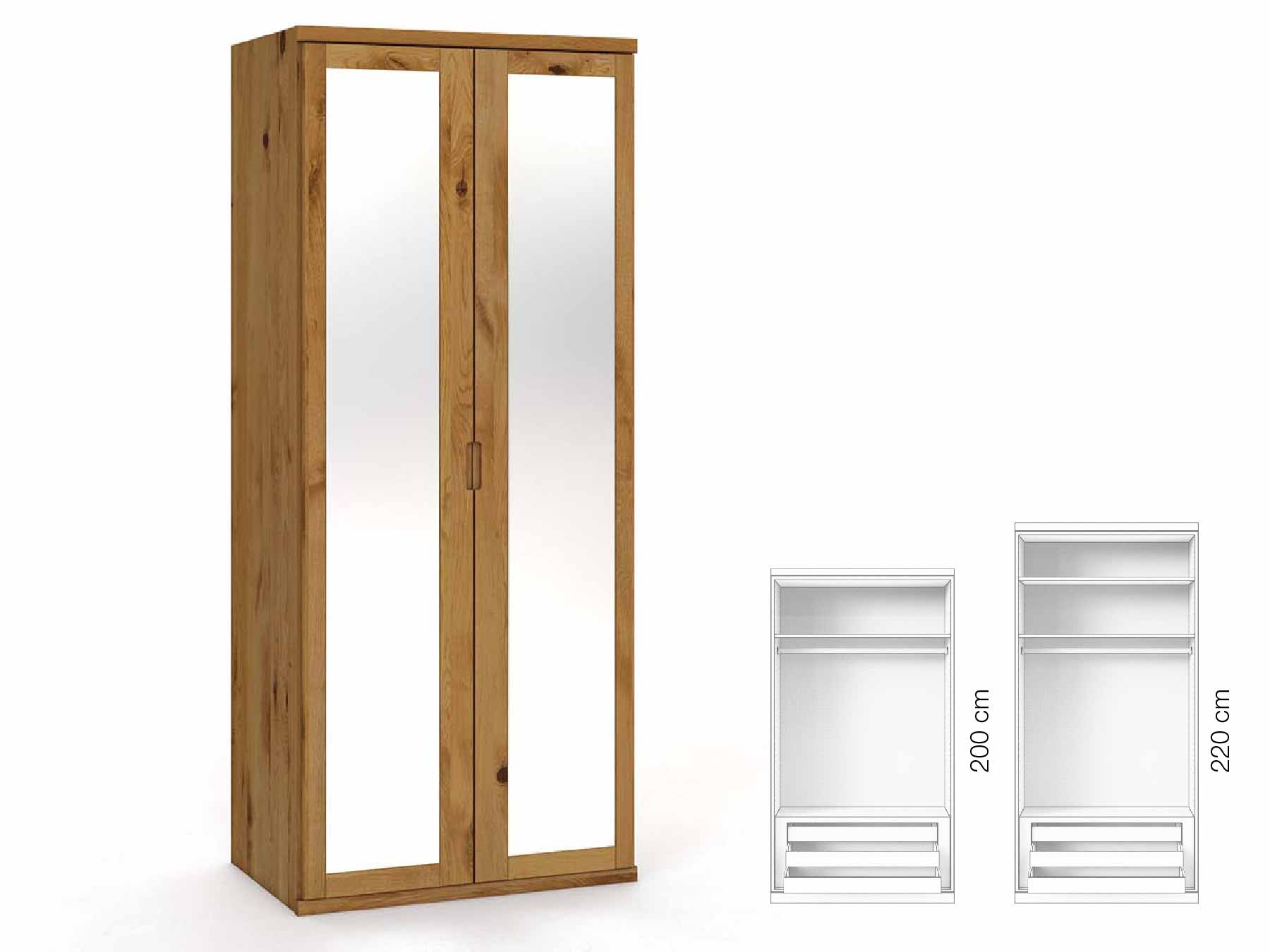 Wildeichenschrank „Sandra“, 2-türig, Höhe 220 cm, Griffausführung „Lukas“, Inneneinrichtung: D