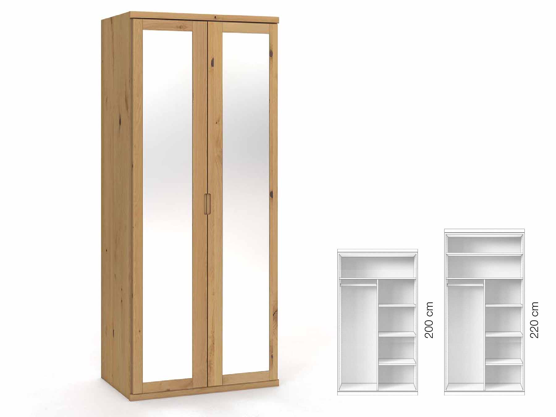 Wildeichenschrank Hell „Sandra“, 2-türig, Höhe 220 cm, Griffausführung „Lukas“, Inneneinrichtung: B
