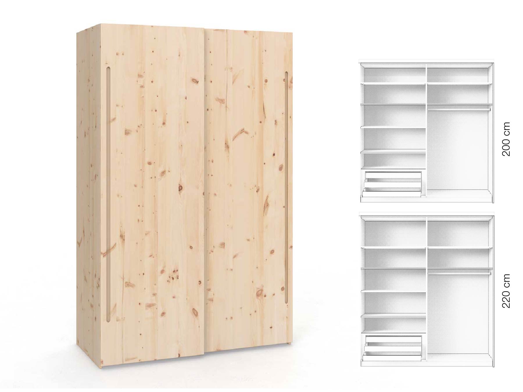 Zirbenschrank „Ludwig", 2-türig, Höhe 220 cm, Inneneinrichtung: D, Griff C