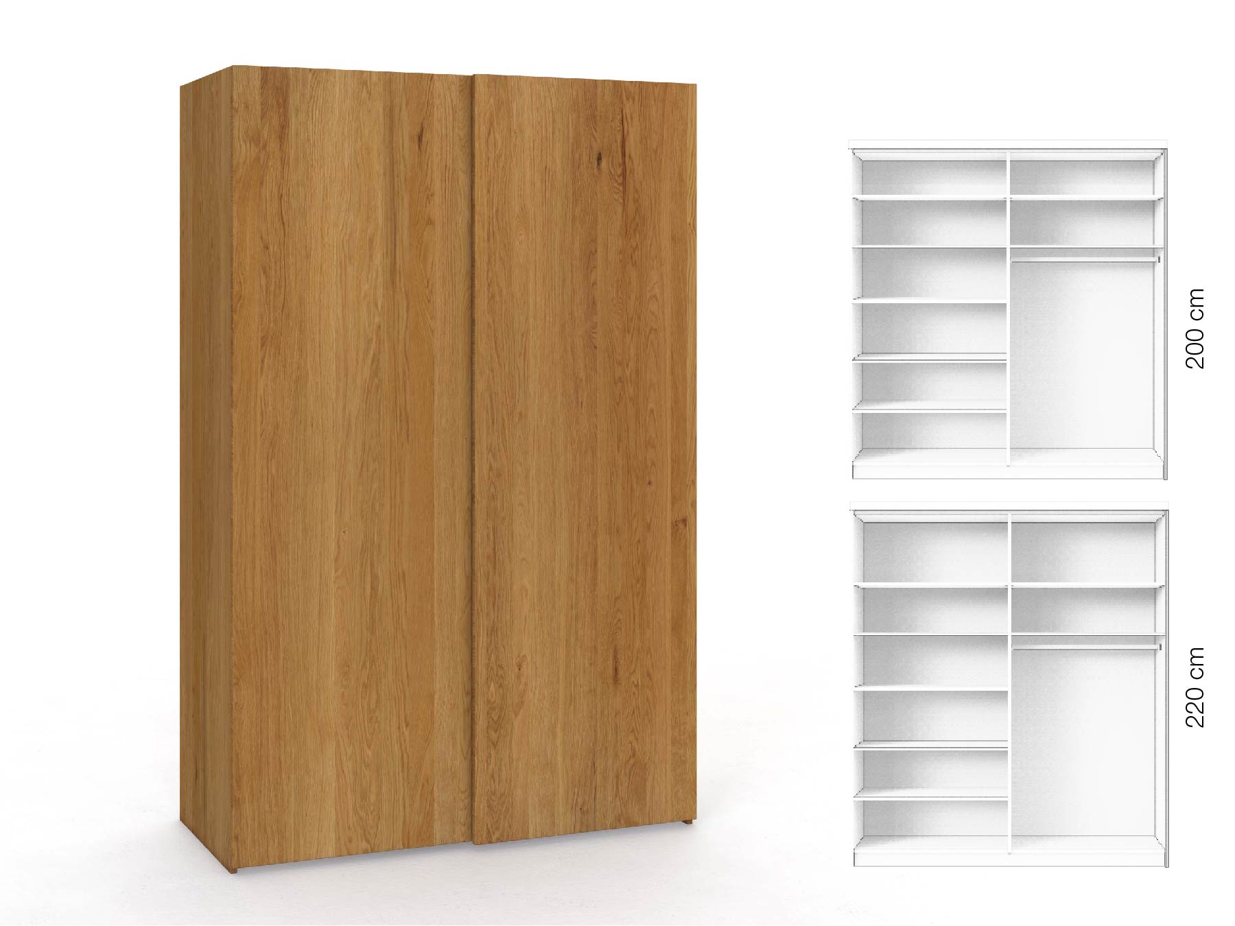 Eichenschrank „Ludwig", 2-türig, Höhe 220 cm, Inneneinrichtung: B, Grifflos