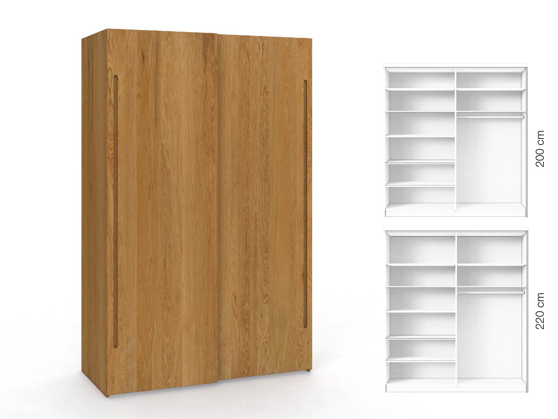 Eichenschrank „Ludwig", 2-türig, Höhe 220 cm, Inneneinrichtung: B, Griff C