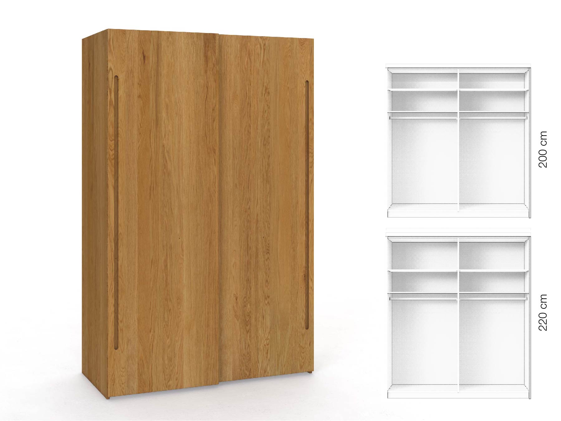 Eichenschrank „Ludwig", 2-türig, Höhe 220 cm, Inneneinrichtung: A, Griff C